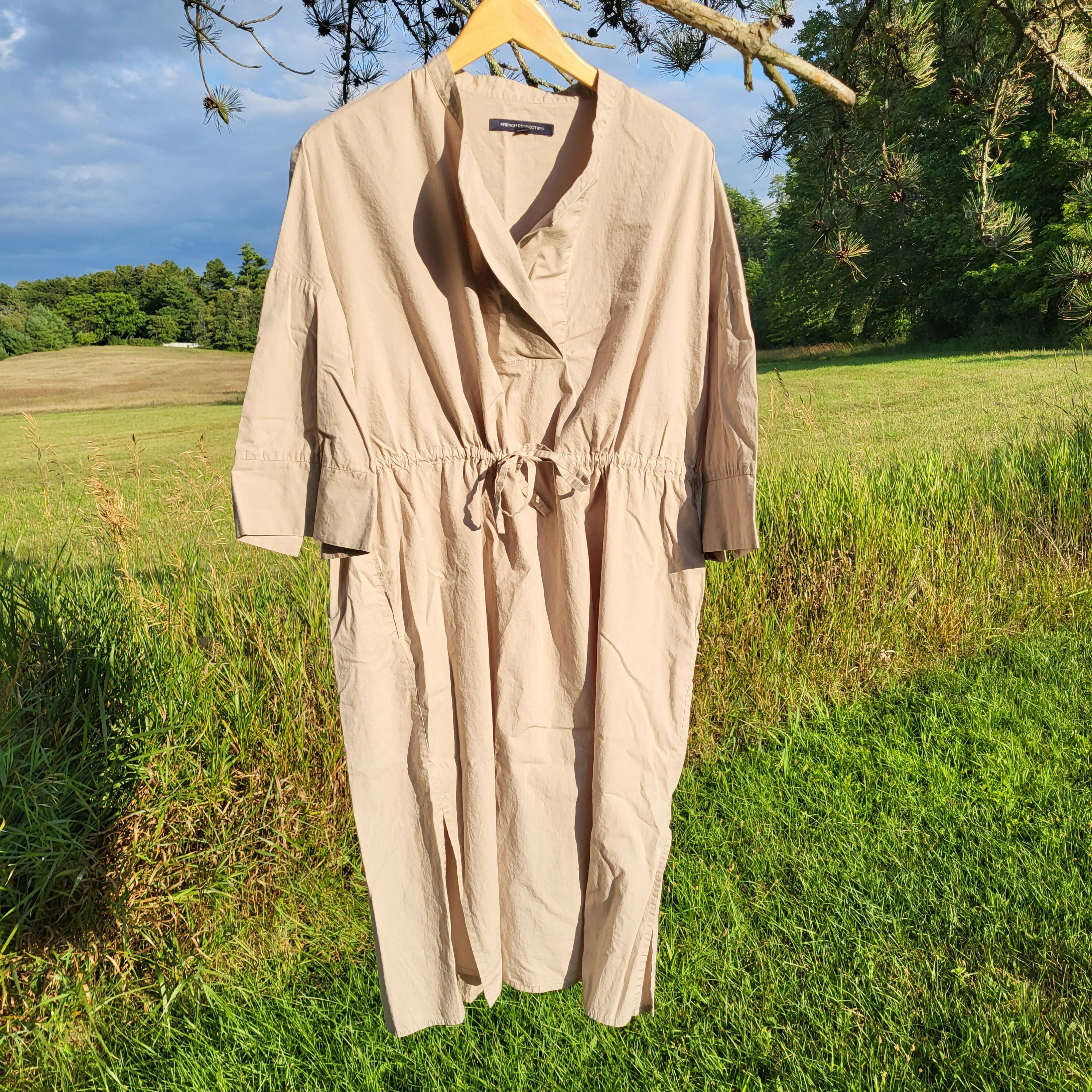 French Connection Adoni Drawstring Waist Shirtdress - /Beige - S