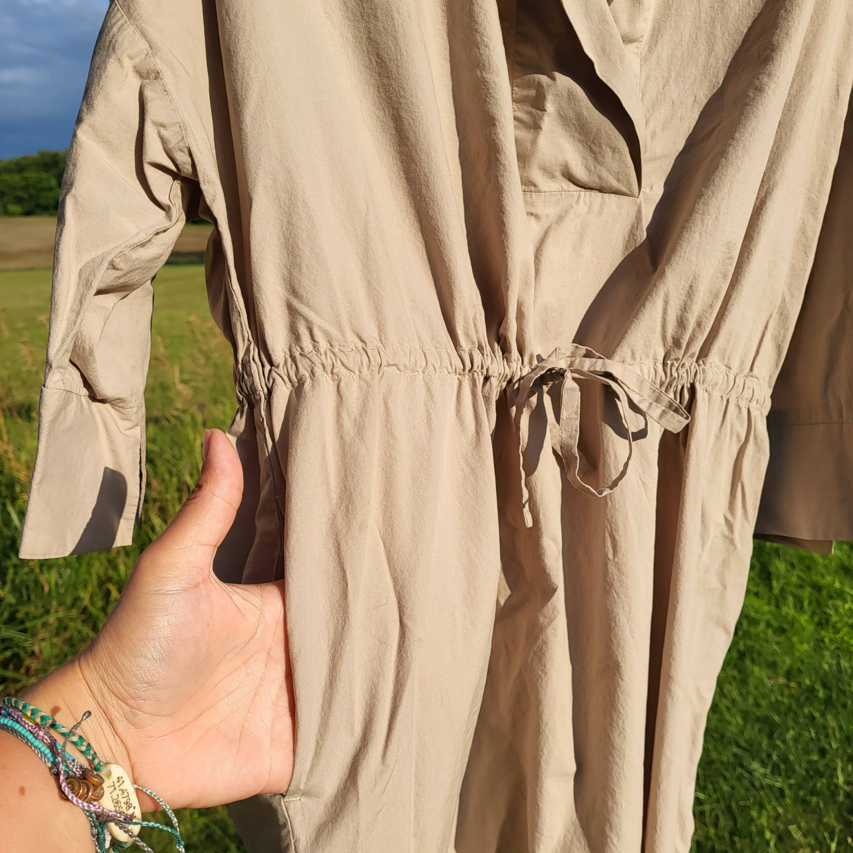 French Connection Adoni Drawstring Waist Shirtdress - /Beige - S