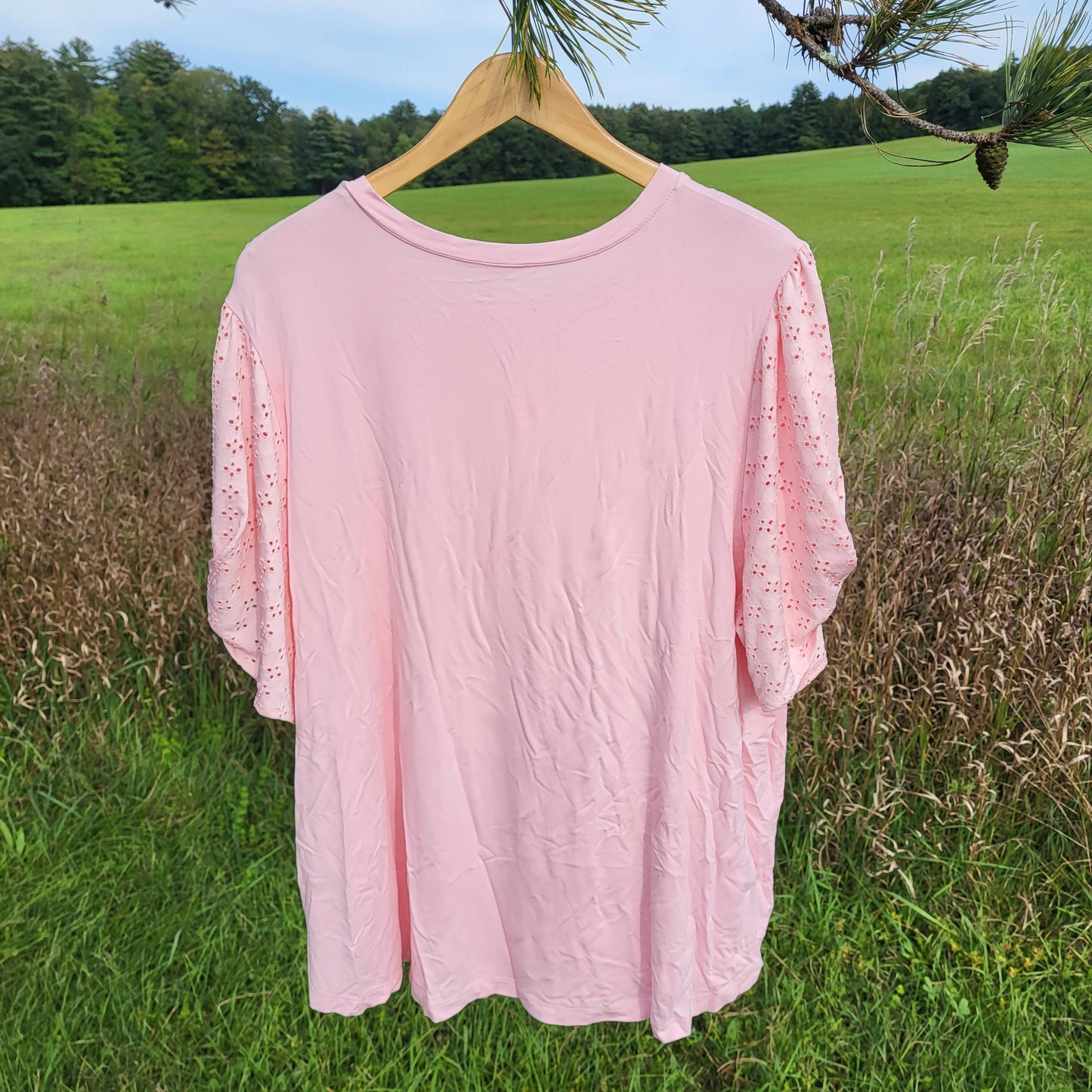 Cooper & ella Eyelet Sleeves Blouse - Pink - 2X