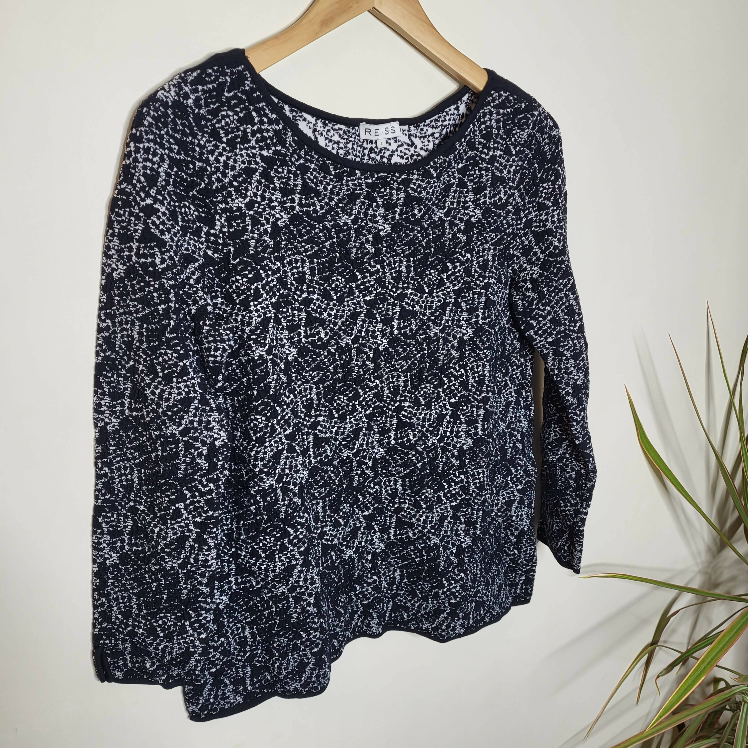 Reiss Long Sleeve Ballet Neckline Top - Abstract - Black Multi