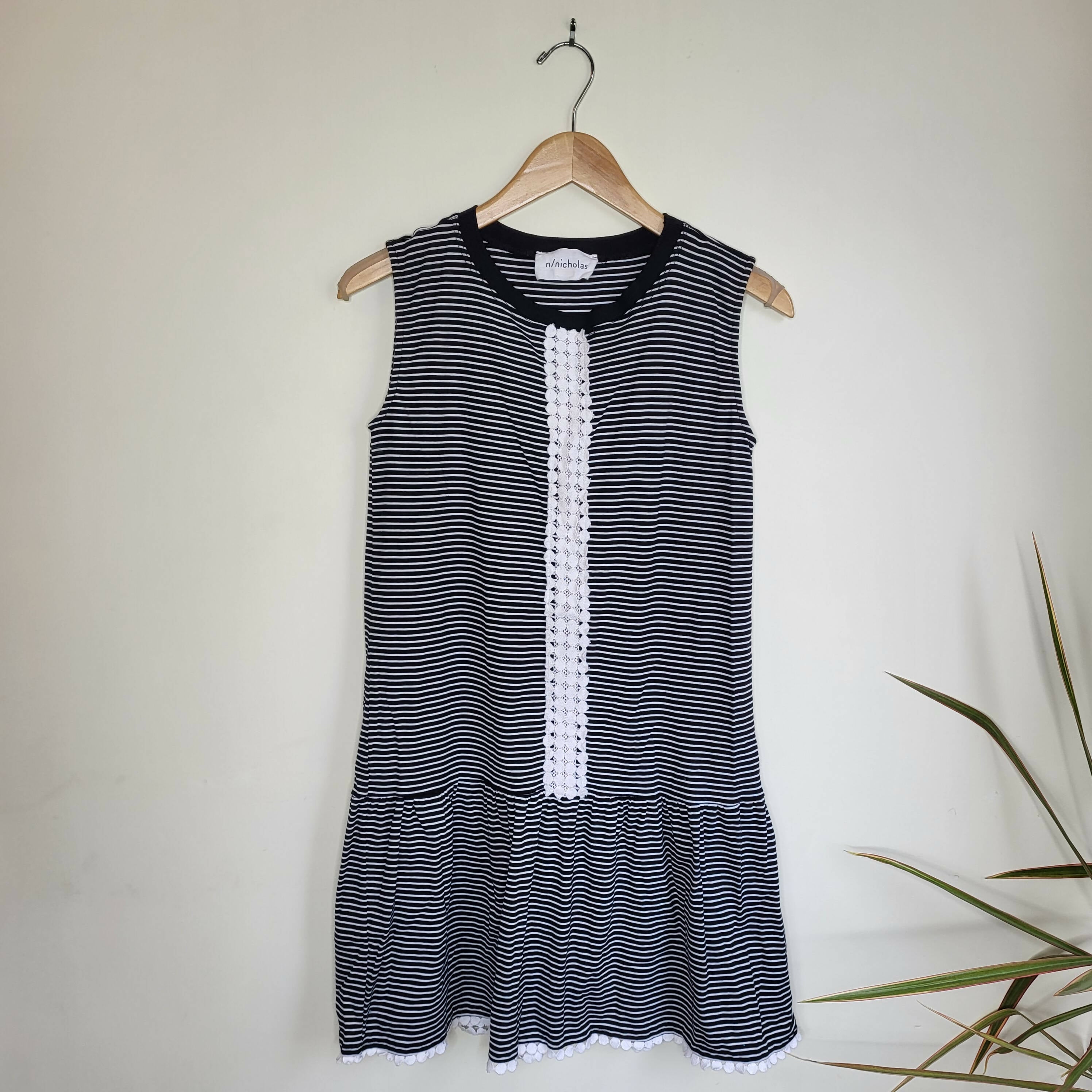 N Nicholas Sleeveless Dropped Waist Embroidered Cotton Dress - Stripes - Multi