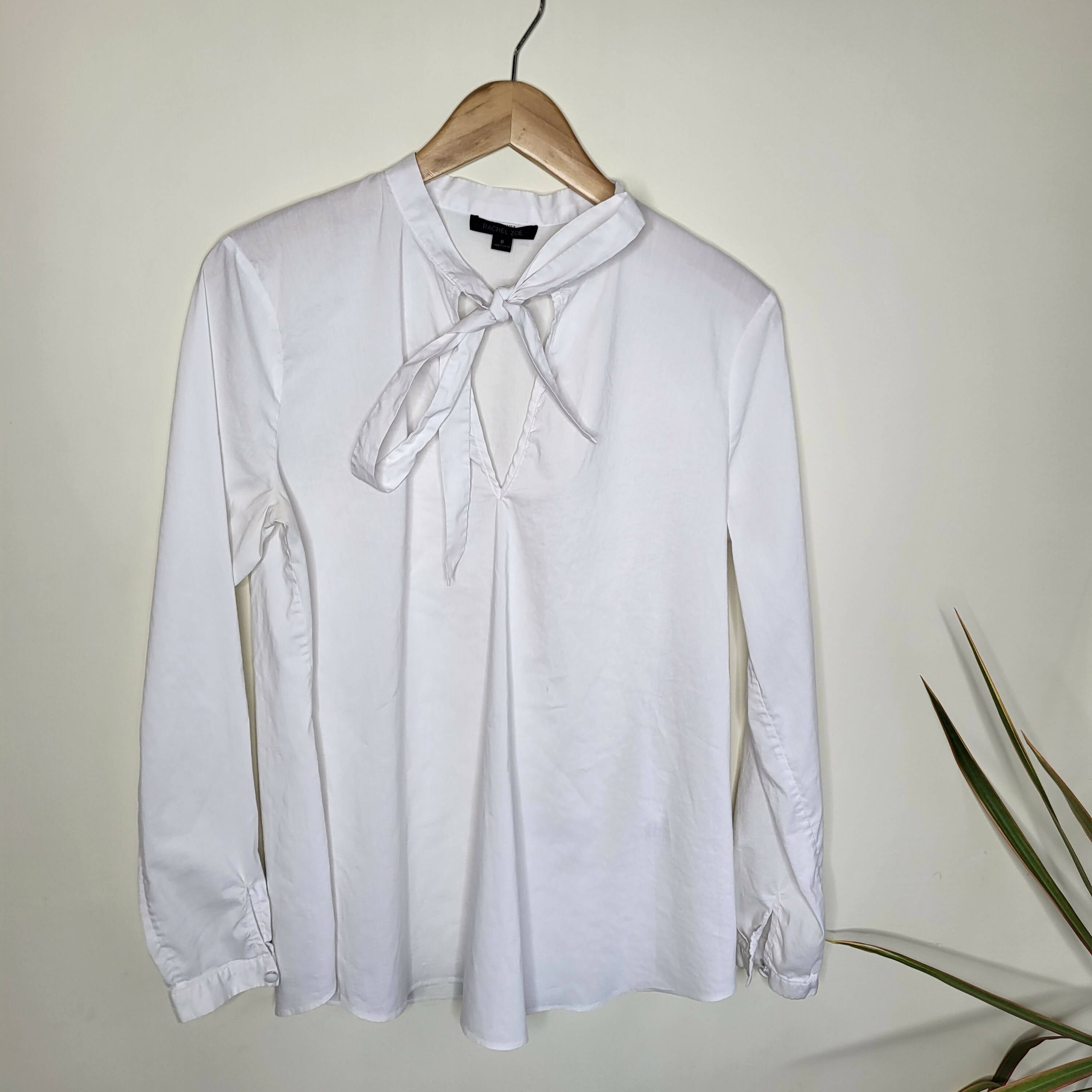 Rachel Zoe Long Sleeve Neck-Tie Blouse - White - 8