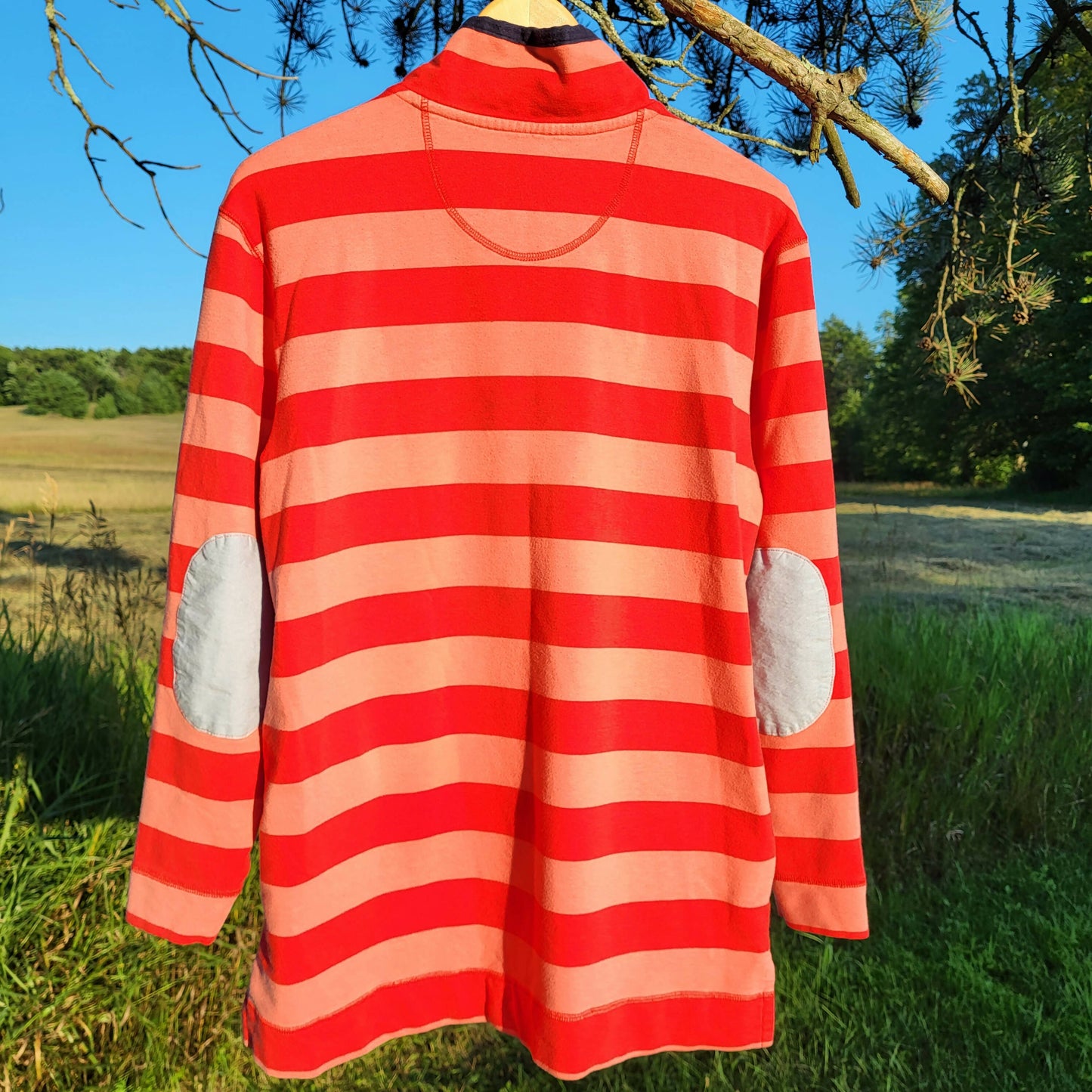 Southern Tide Long Sleeve Skiptide Pullover Button-Down Shirt - Stripes - Pink Multi/Fire Red - M