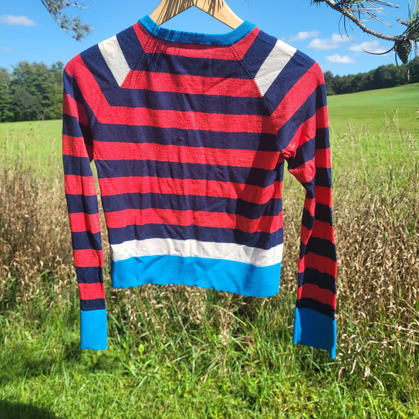 Equipment Long Sleeve Striped Sweater - Stripes - Red Multi - S