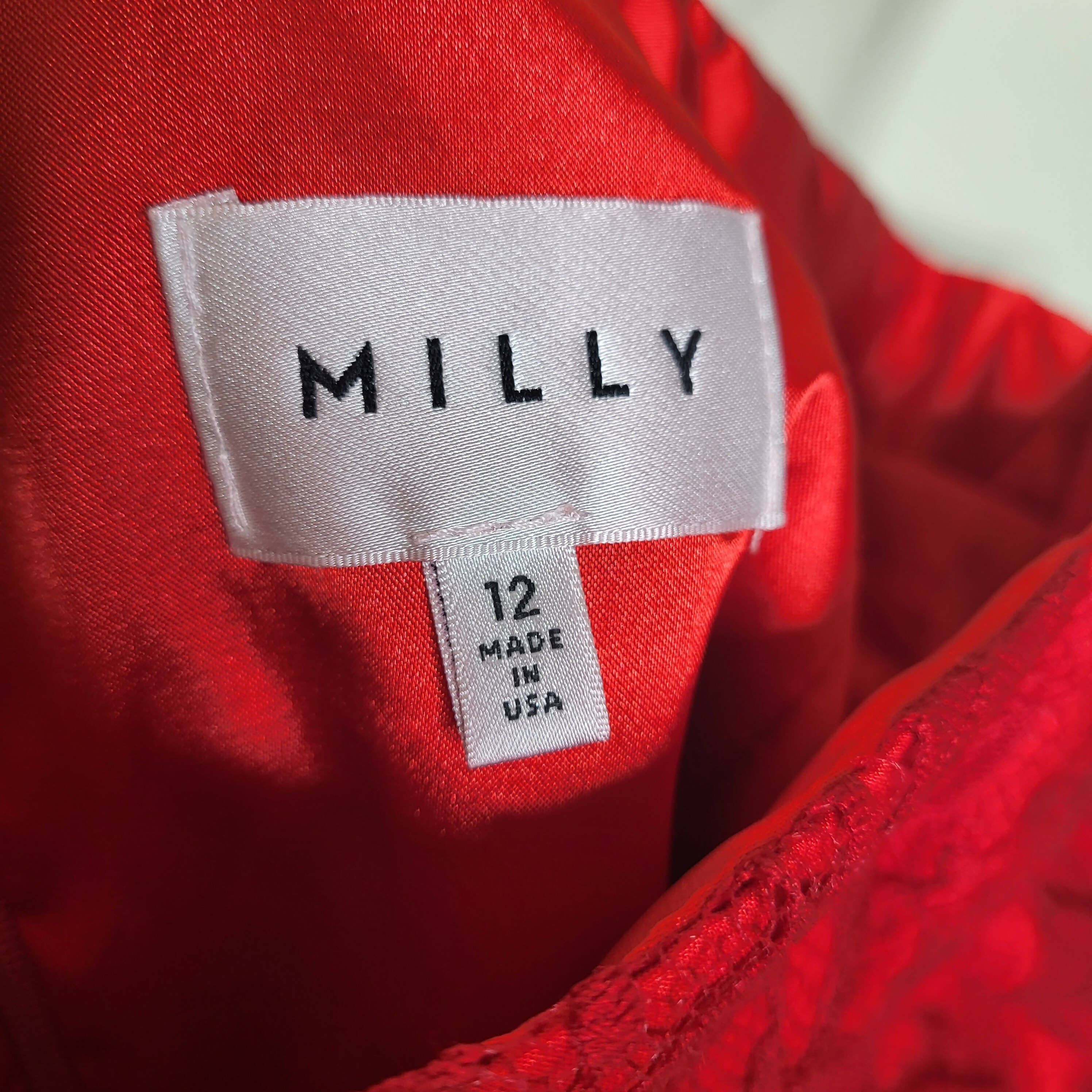 Milly Lace Overlay Flounce Dress - Abstract - Red/Ruby