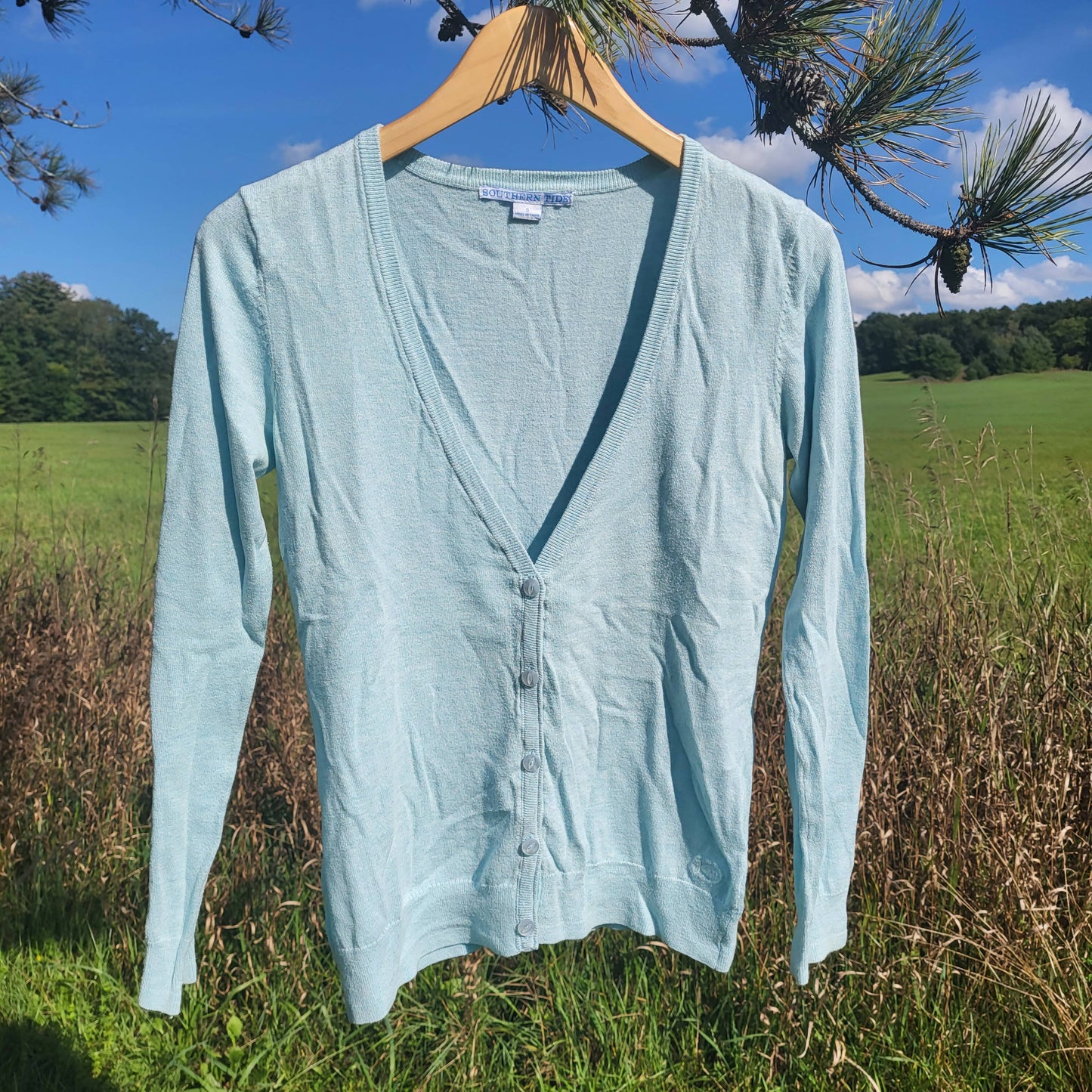 Southern Tide Long Sleeve V-Neck Lightweight Cardigan - /Blue - S