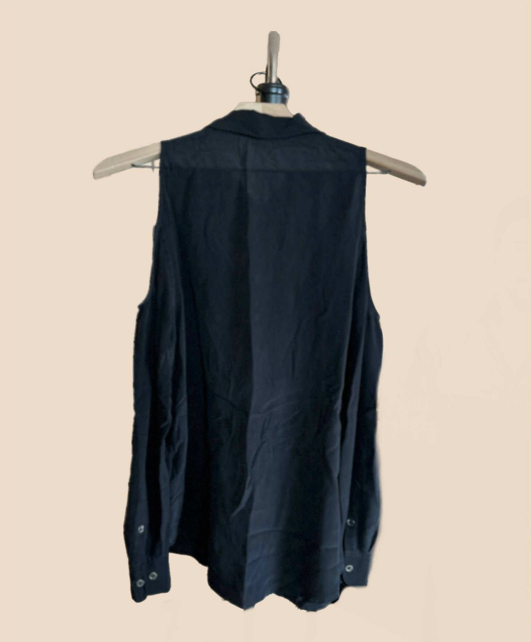 Equipment Cold Shoulder Long Sleeve Collared Tee Shirt - Black