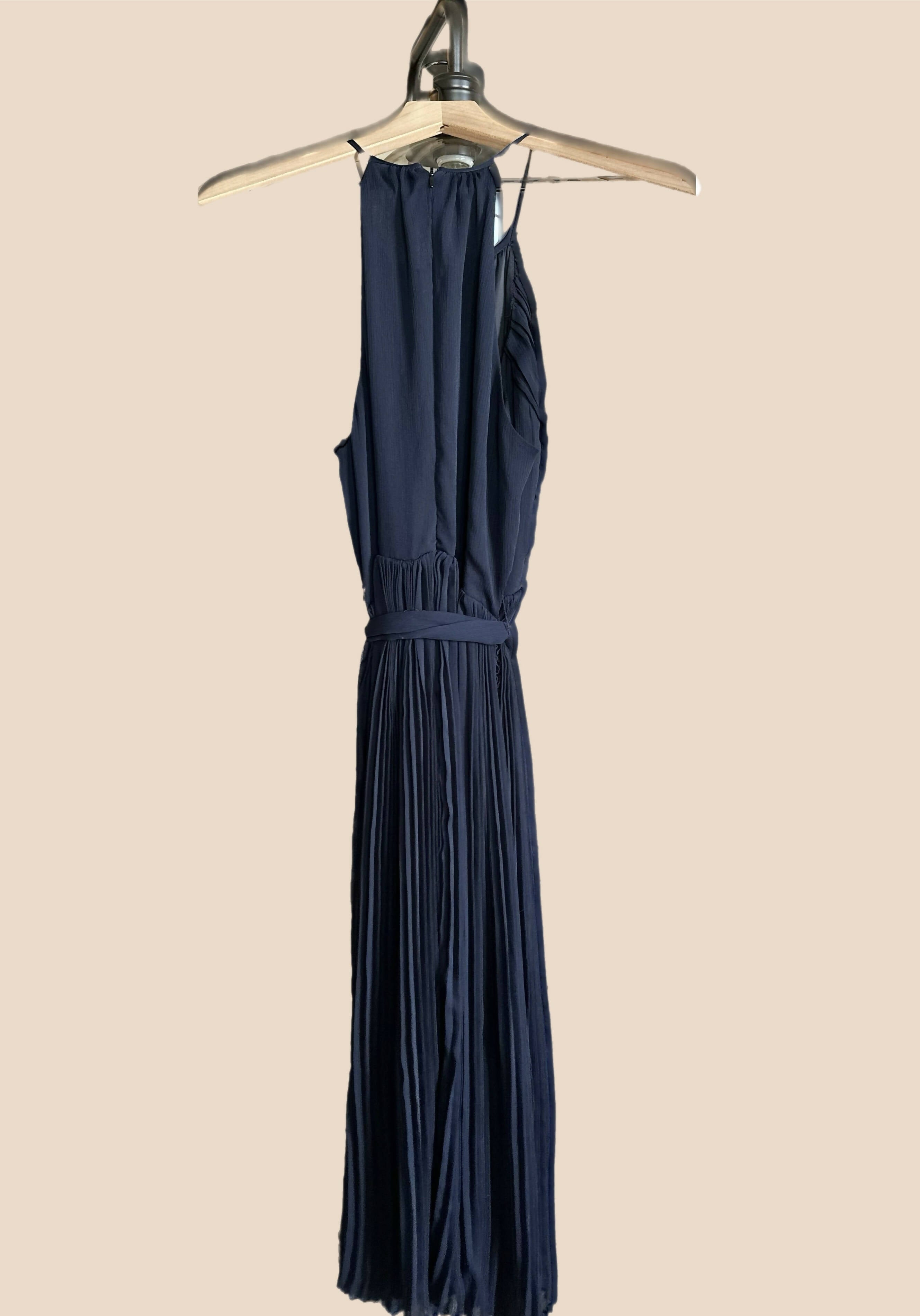 Elie Tahari Crinkle Chiffon Halter Midi Dress - /Navy