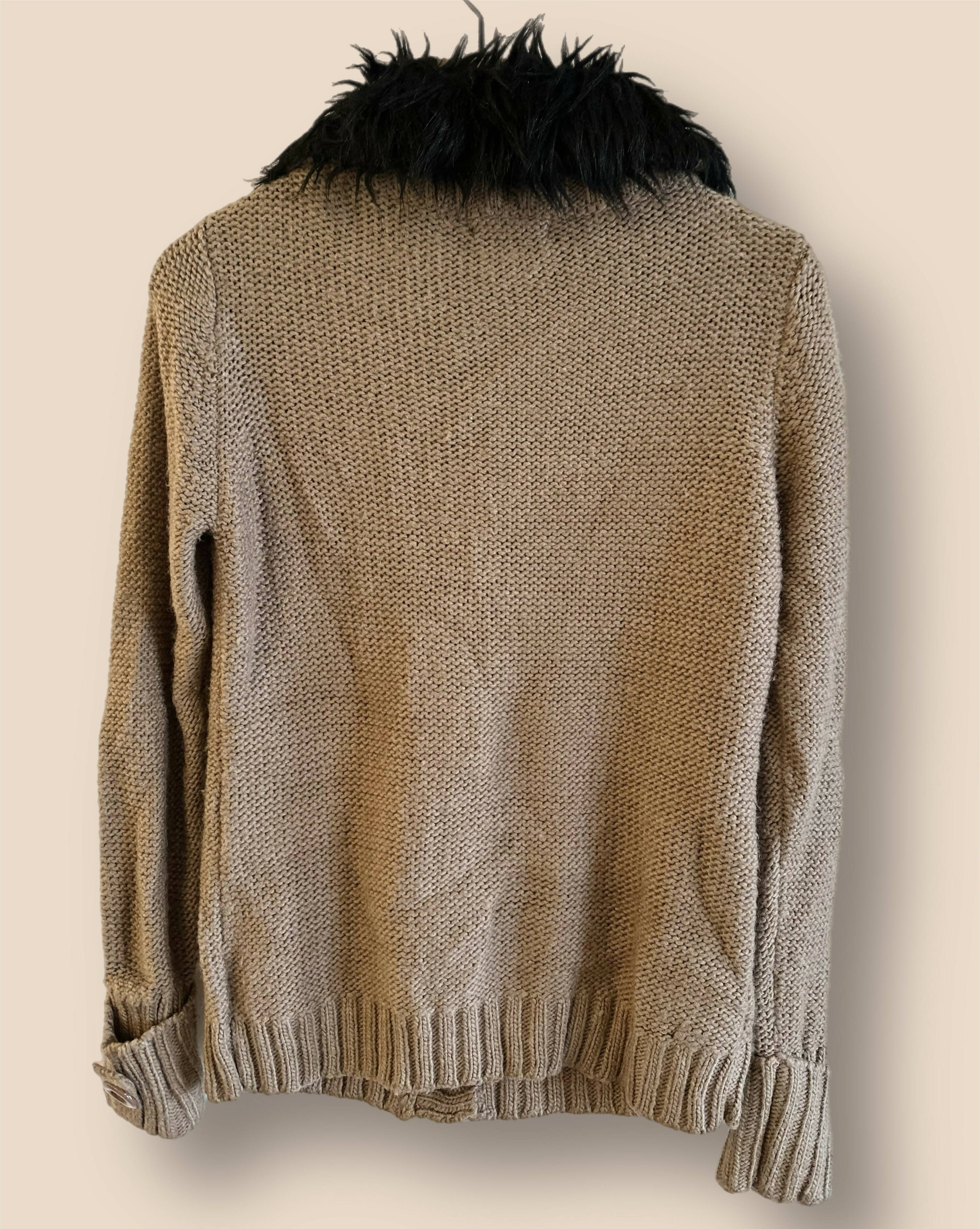 Vertigo Faux Fur Collar Wool Blend Cardigan - /Beige