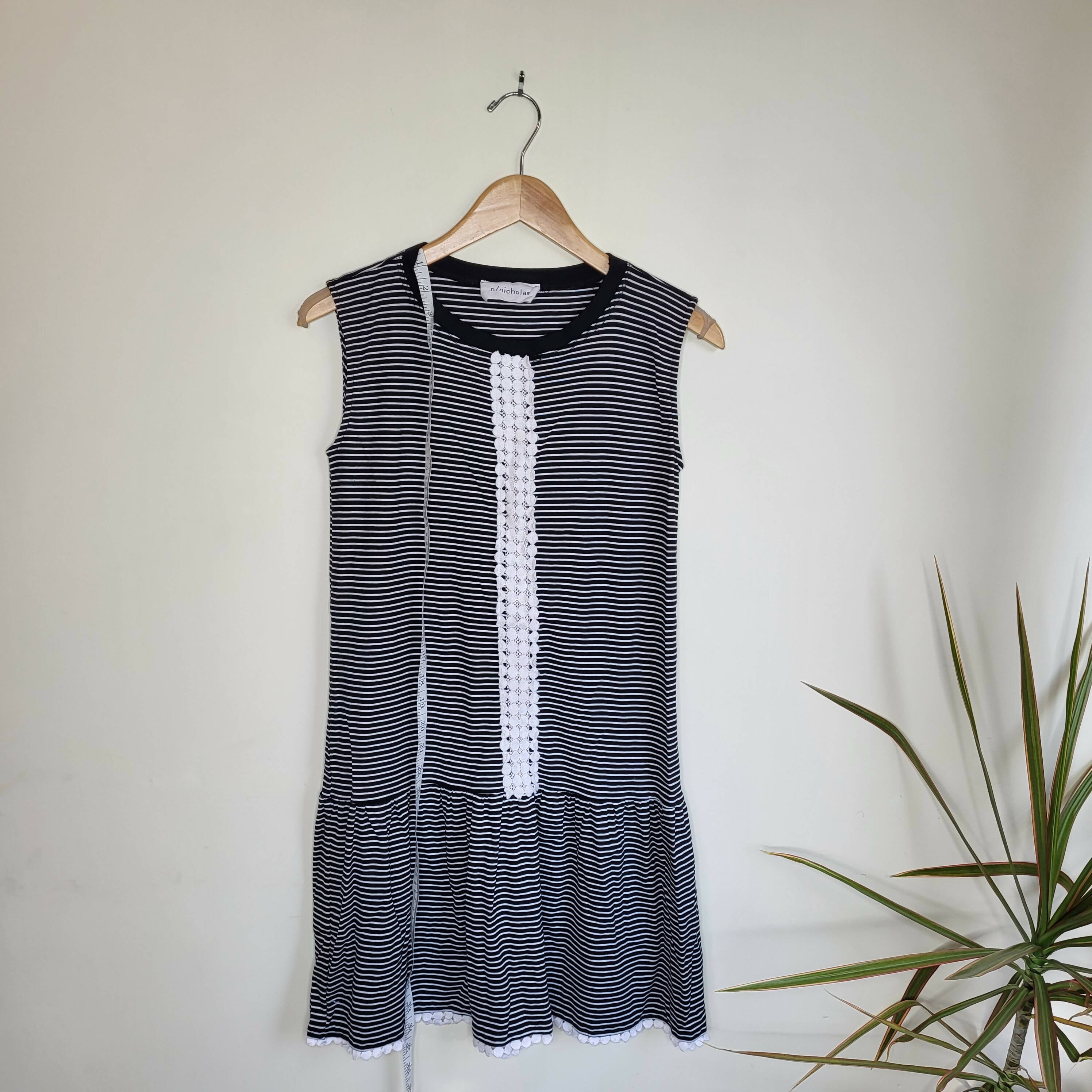 N Nicholas Sleeveless Dropped Waist Embroidered Cotton Dress - Stripes - Multi