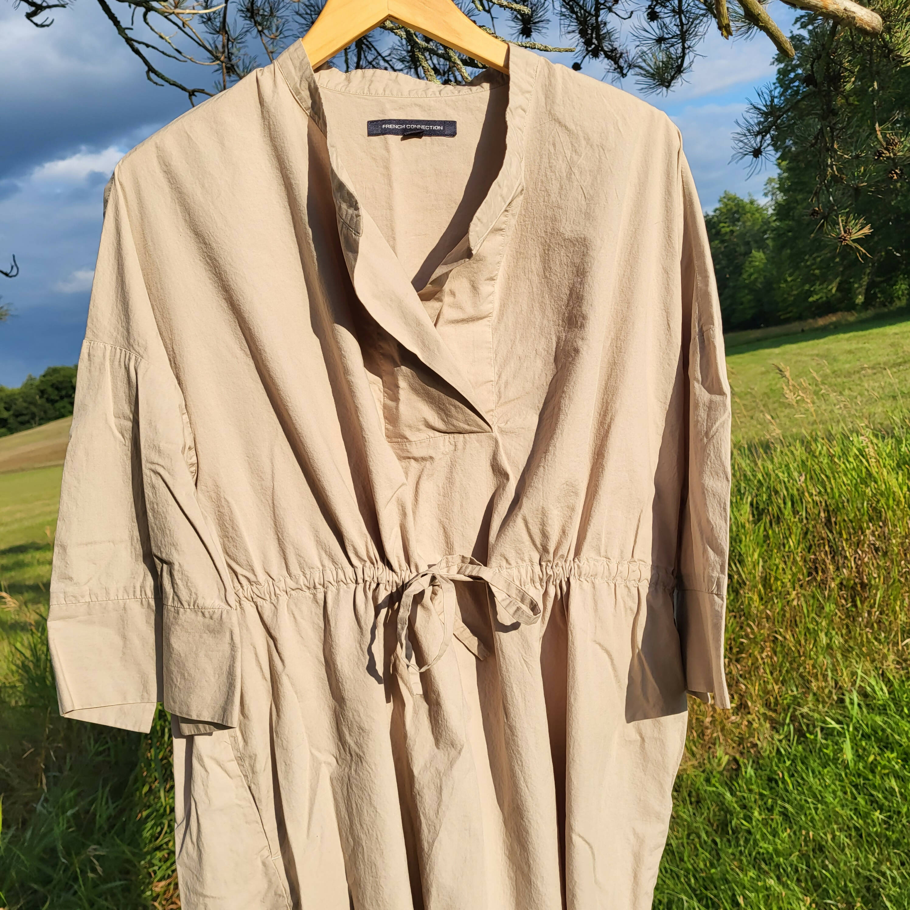 French Connection Adoni Drawstring Waist Shirtdress - /Beige - S