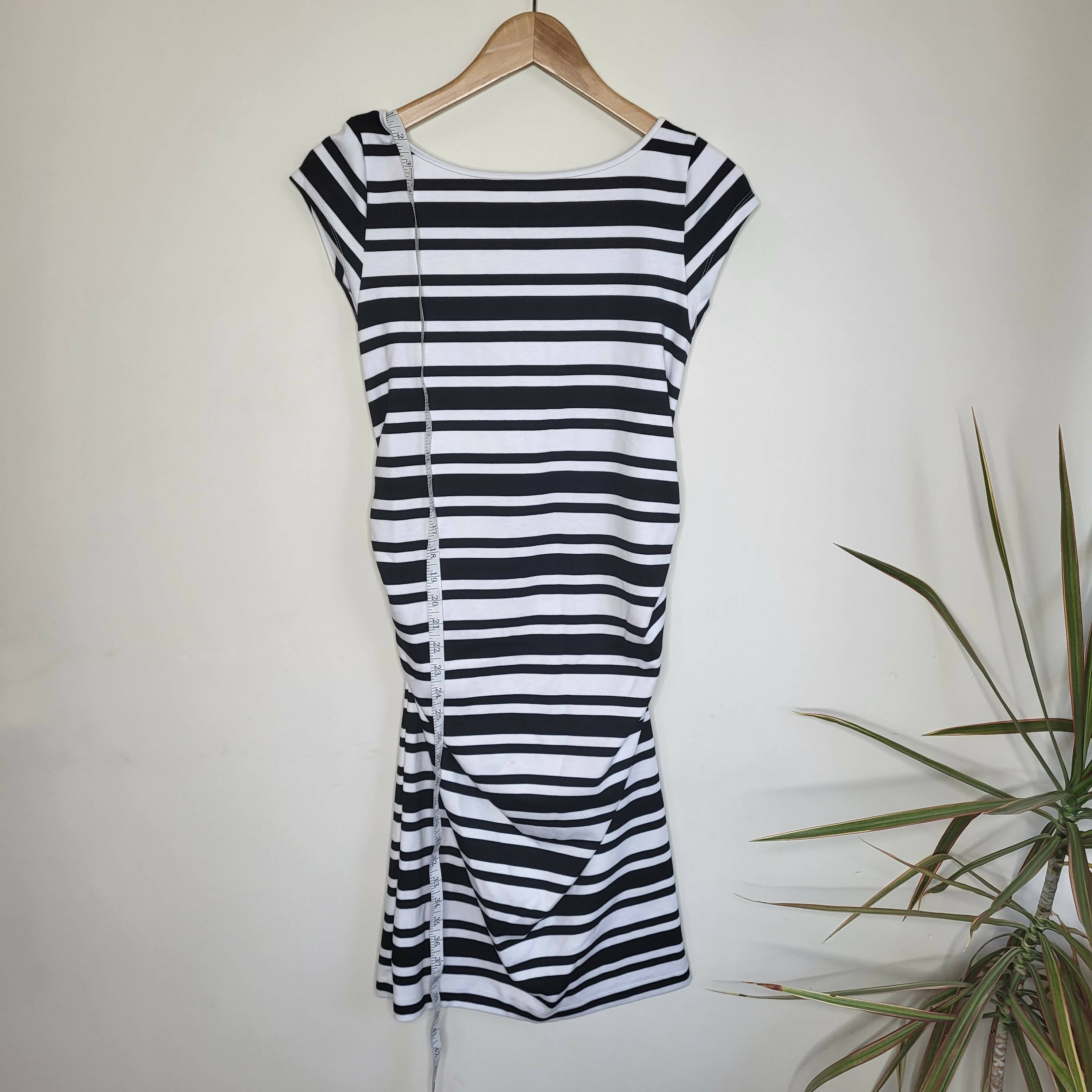Soon Maternity Leo Cap Sleeve Maternity Dress - Stripes - White Multi/Ponti Stripe