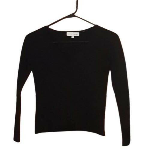 White + Warren Cashmere Slim Ribbed V-Neck - Black