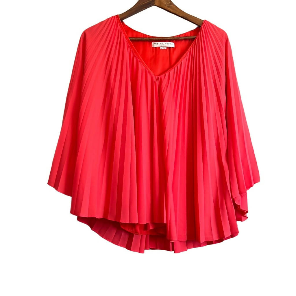 Trina Turk 3/4 Sleeve Pleated Poncho Blouse - Red