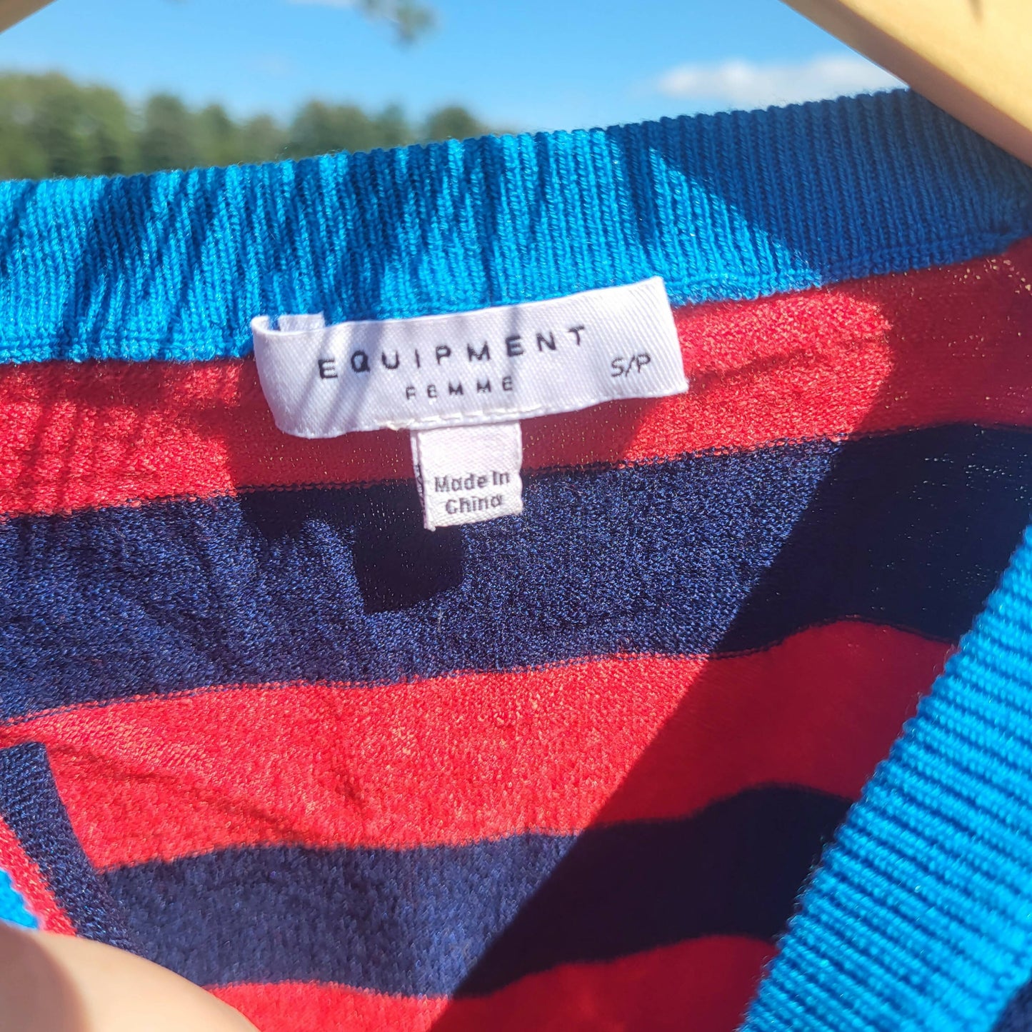 Equipment Long Sleeve Striped Sweater - Stripes - Red Multi - S