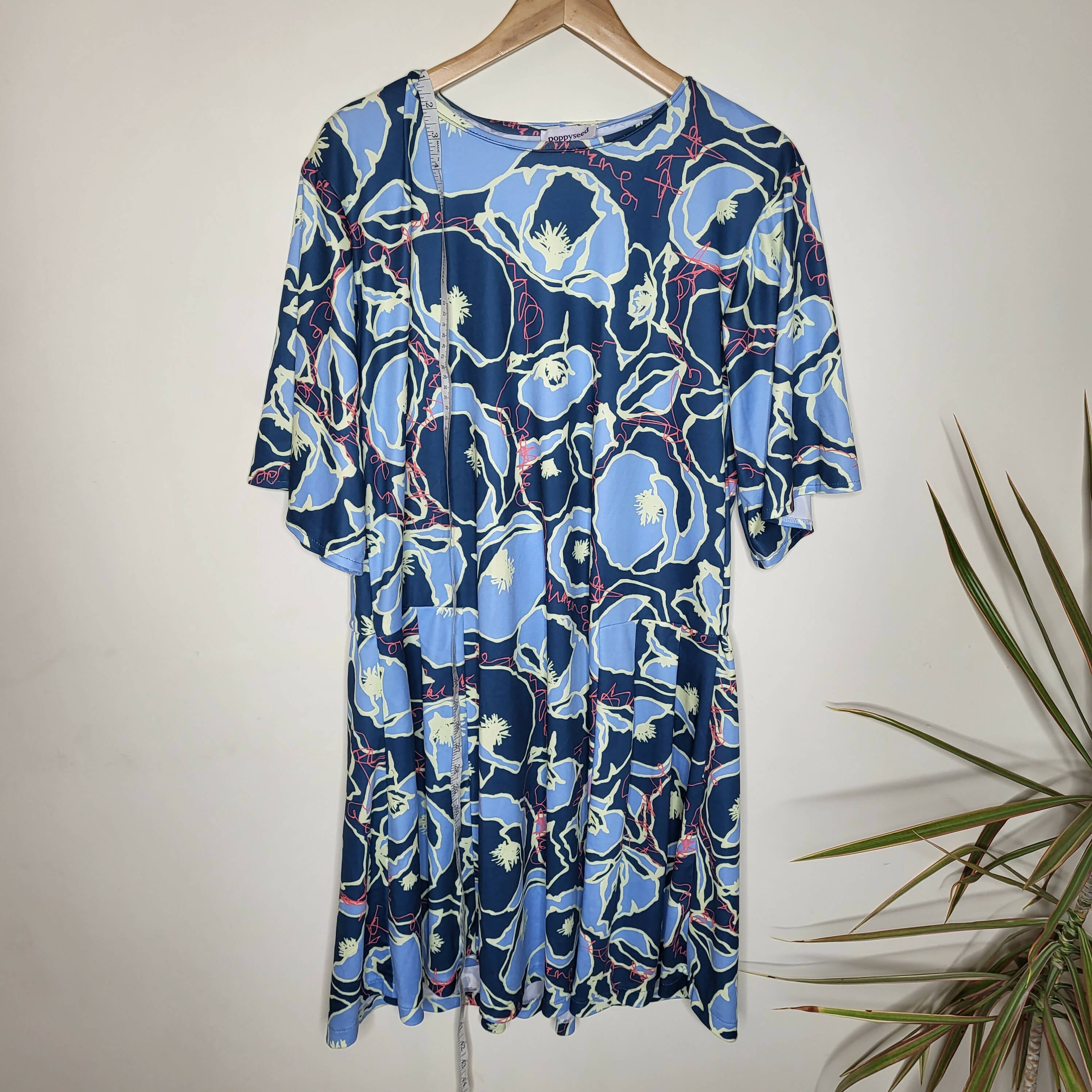 Poppyseed Maternity 3/4 Sleeve Adjustable Waist Floral Dress - Floral - Blue Multi