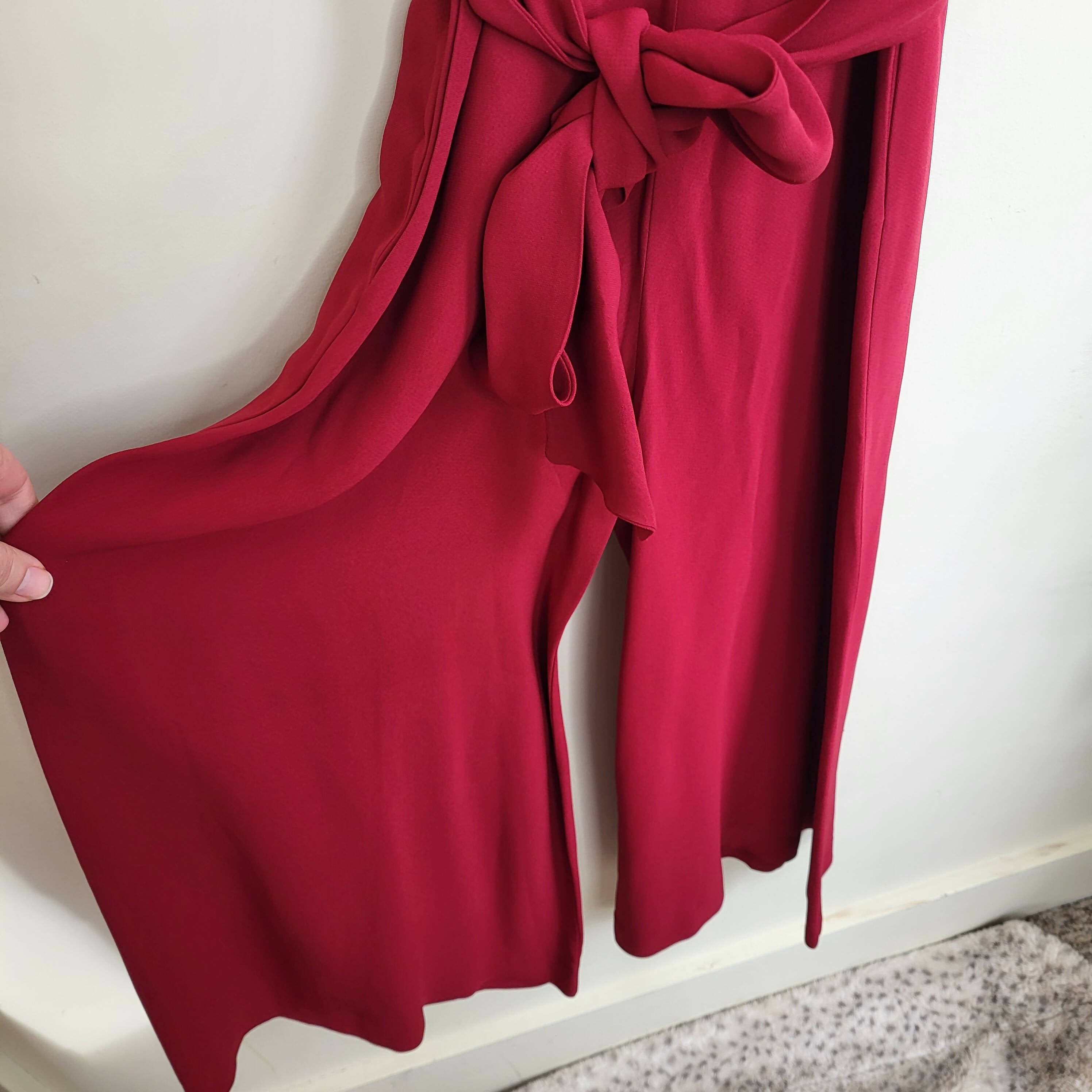 FRENCH CONNECTION Bessie Red Sleeveless Crepe Jumpsuit