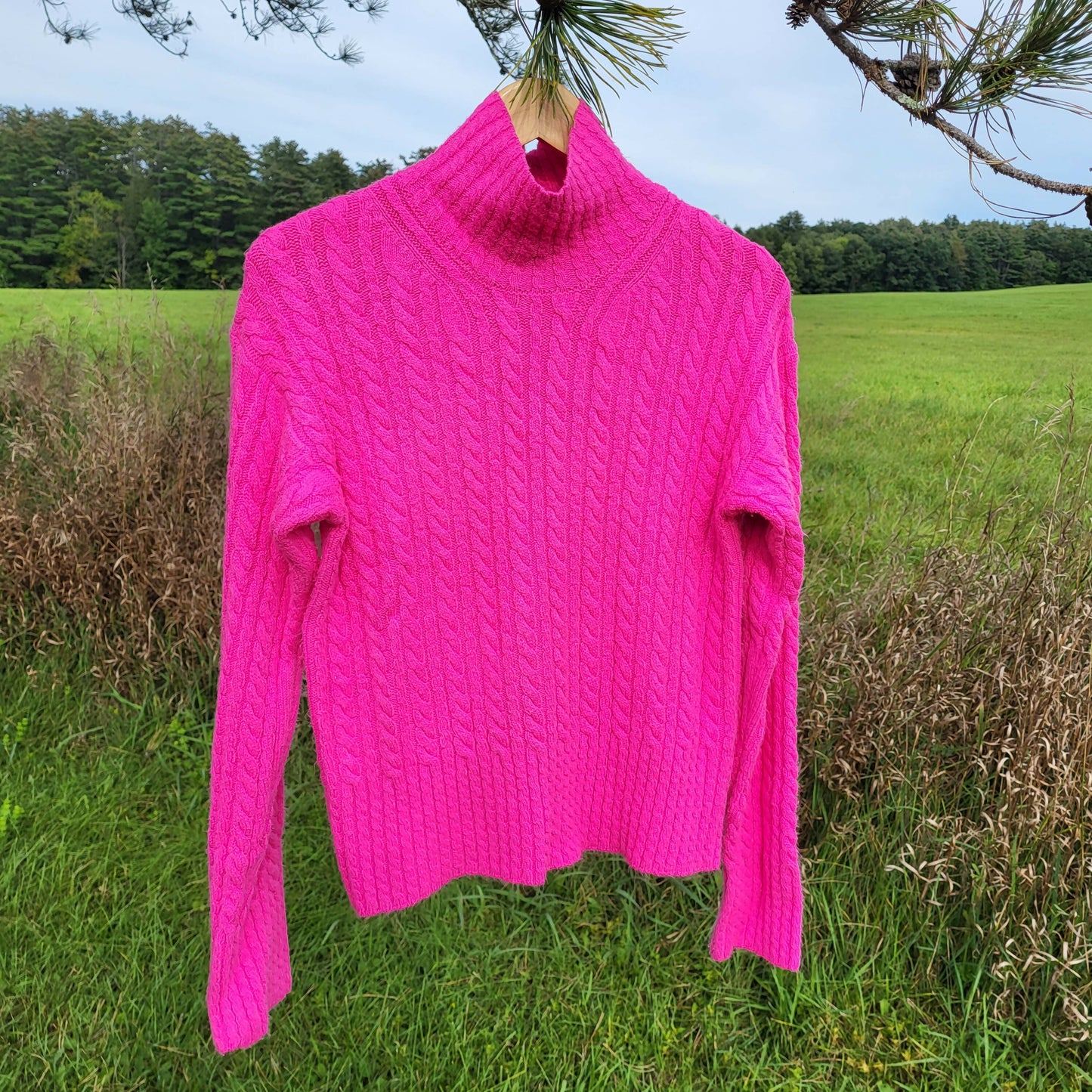 French Connection Babysoft Cable Knit High Neck Sweater - Cable Knit - Pink/Bright Prosecco Pink - S