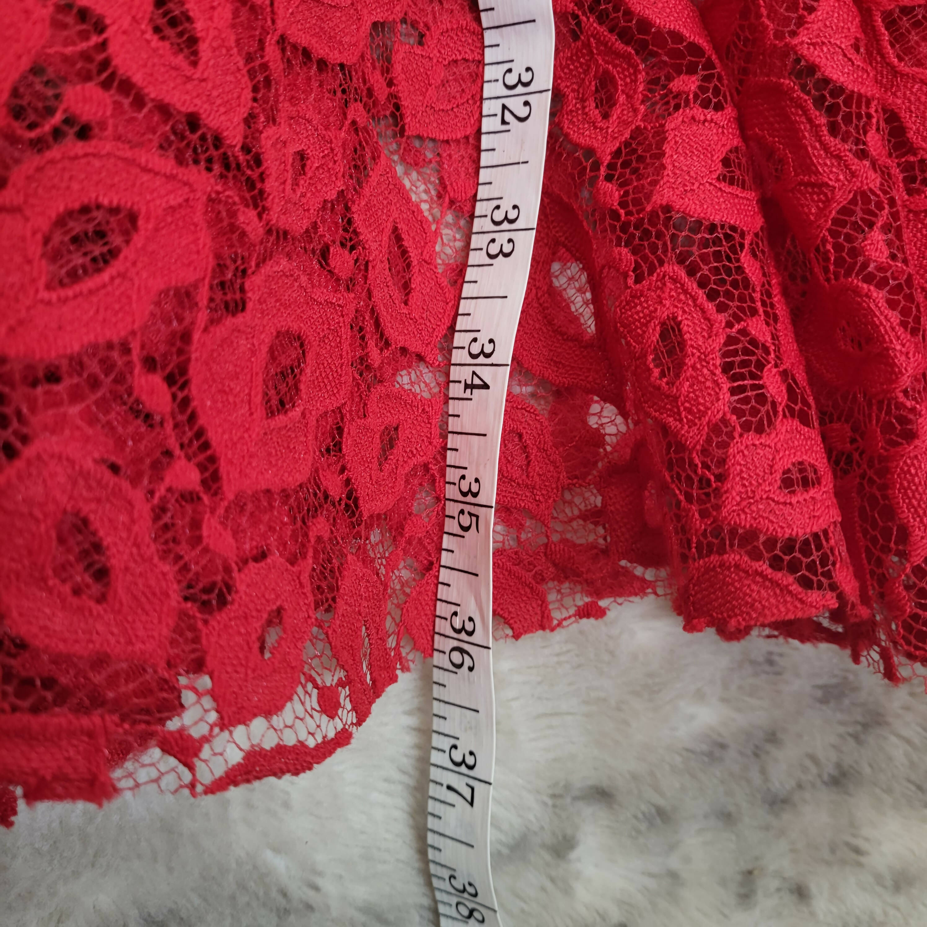 Milly Lace Overlay Flounce Dress - Abstract - Red/Ruby