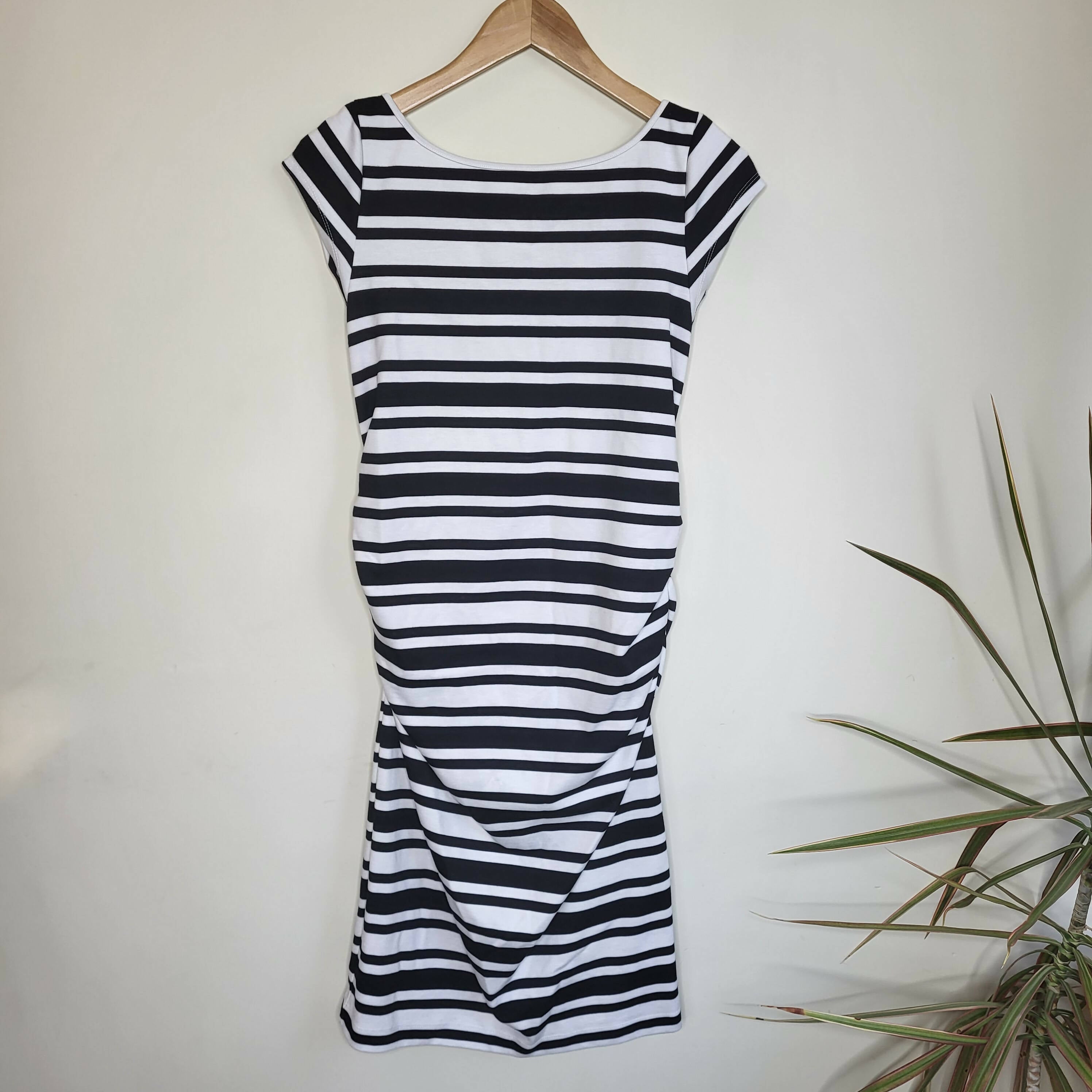 Soon Maternity Leo Cap Sleeve Maternity Dress - Stripes - White Multi/Ponti Stripe