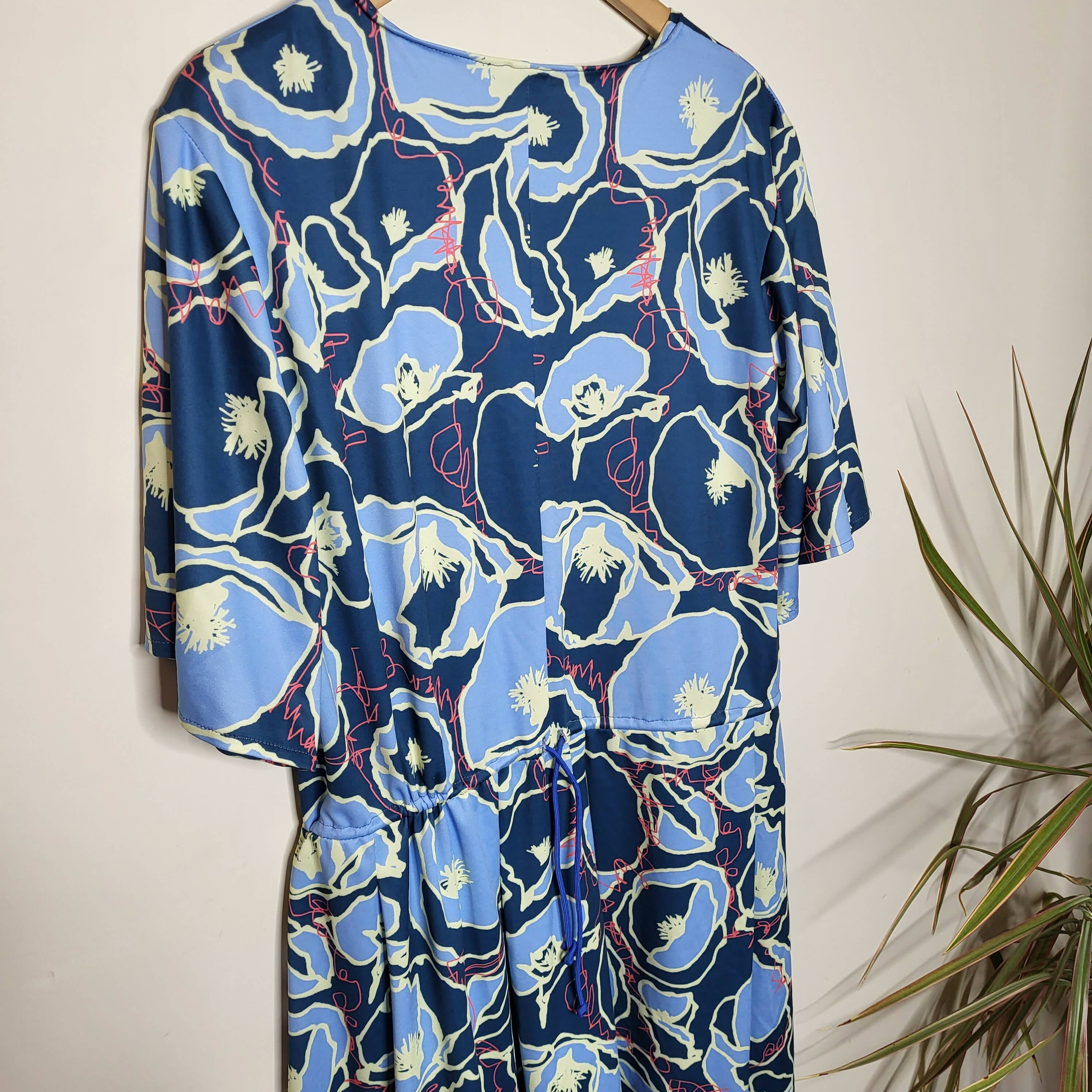 Poppyseed Maternity 3/4 Sleeve Adjustable Waist Floral Dress - Floral - Blue Multi