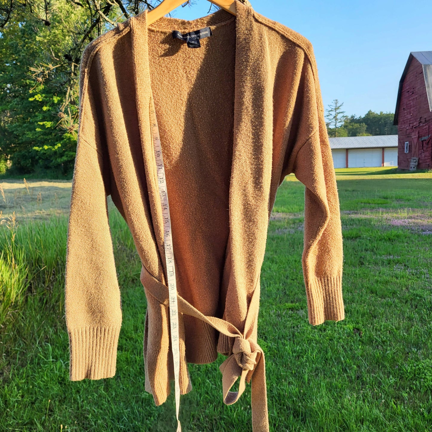 Textured Wool Blend Belted Cardigan - /Beige - M