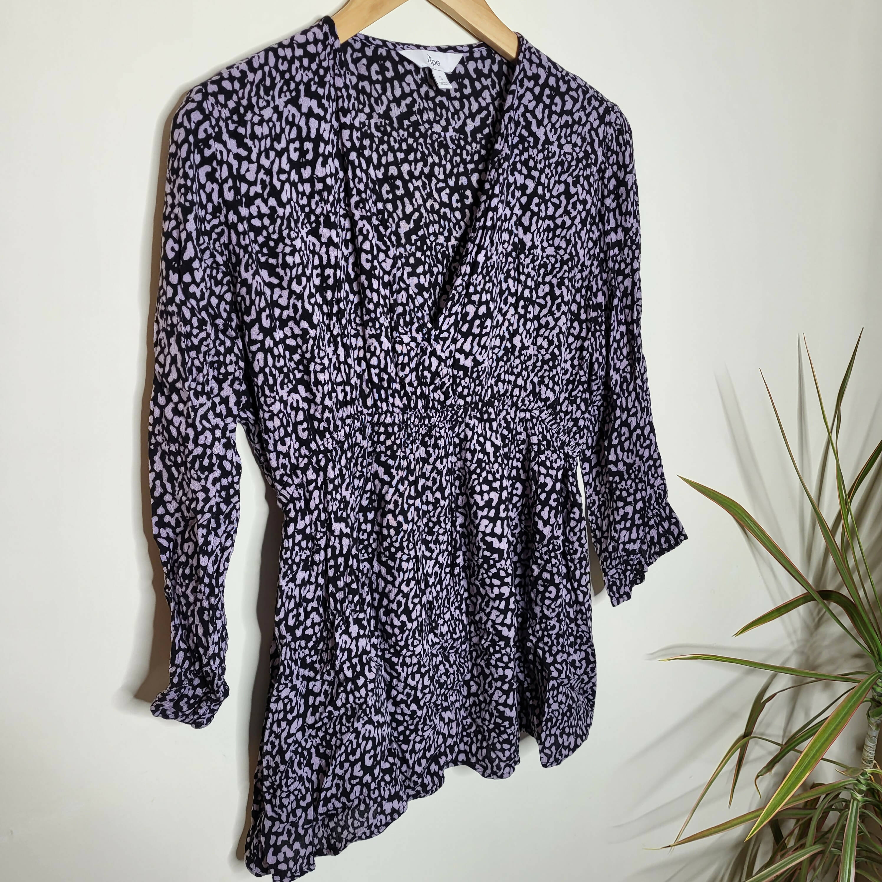 Ripe Maternity Maternity 3/4 Sleeve Wrap Blouse - Abstract - Black Multi/Black/Gray