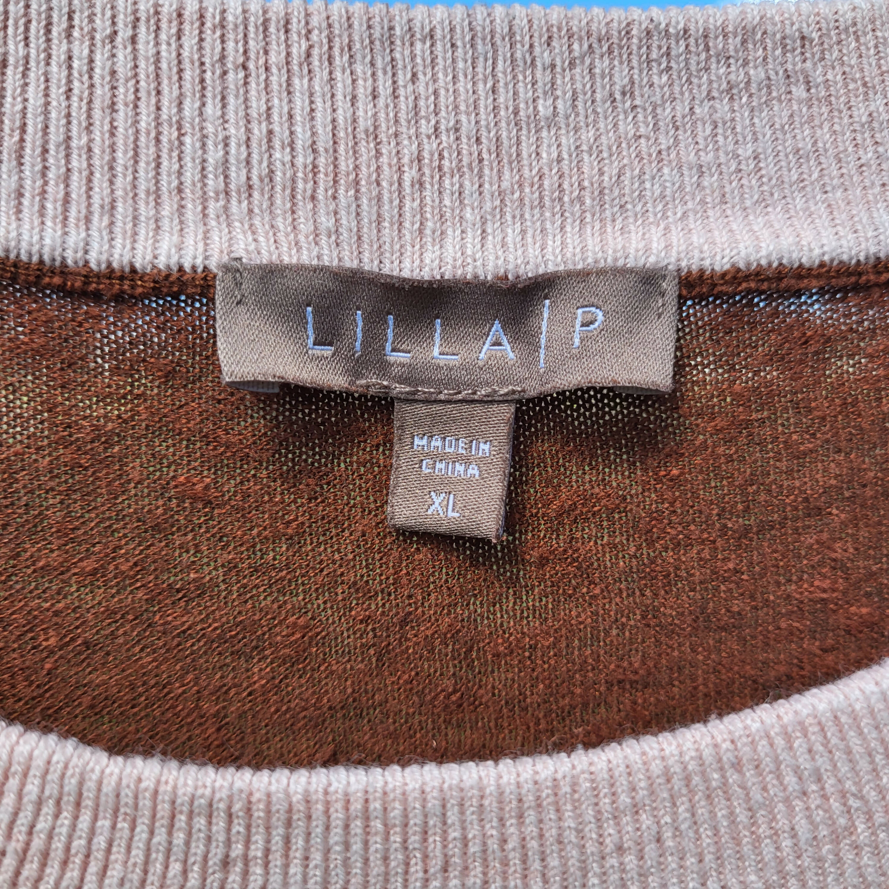 Lilla P Long Sleeve Colorblock Crewneck Sweater - /Brown Multi - XL