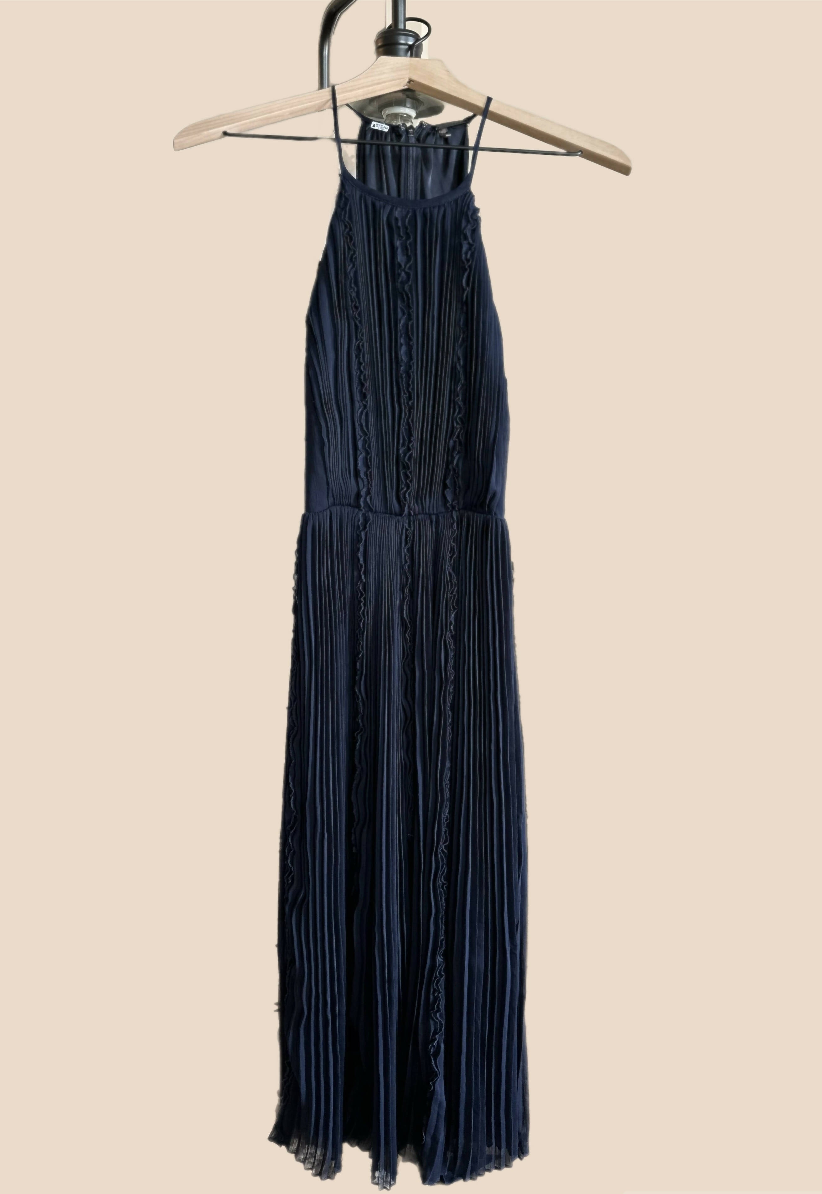 Elie Tahari Crinkle Chiffon Halter Midi Dress - /Navy