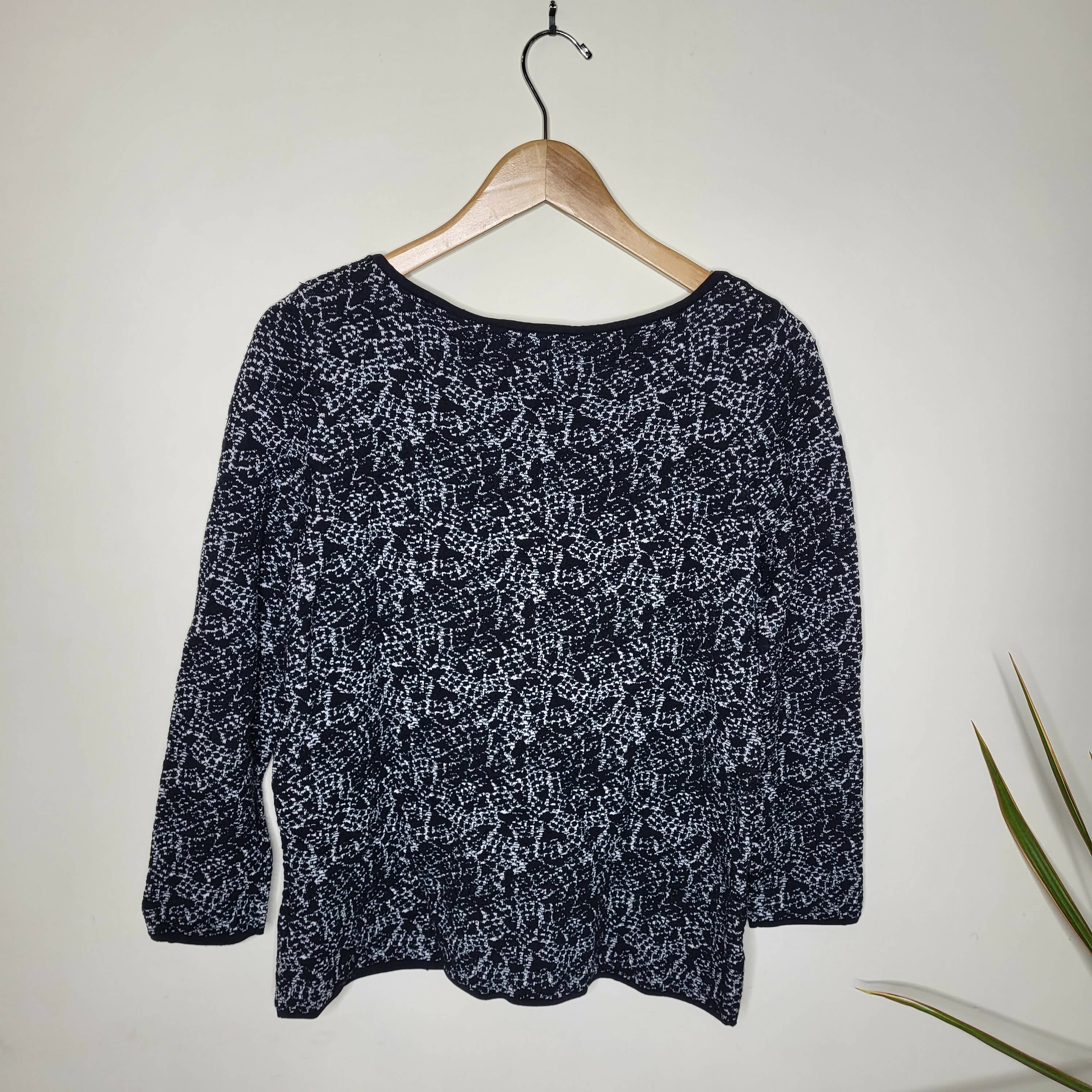 Reiss Long Sleeve Ballet Neckline Top - Abstract - Black Multi