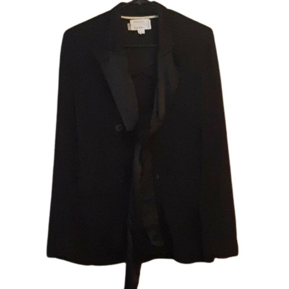 Nicole Miller NY Crepe Tie Long Sleeve Blazer - Black