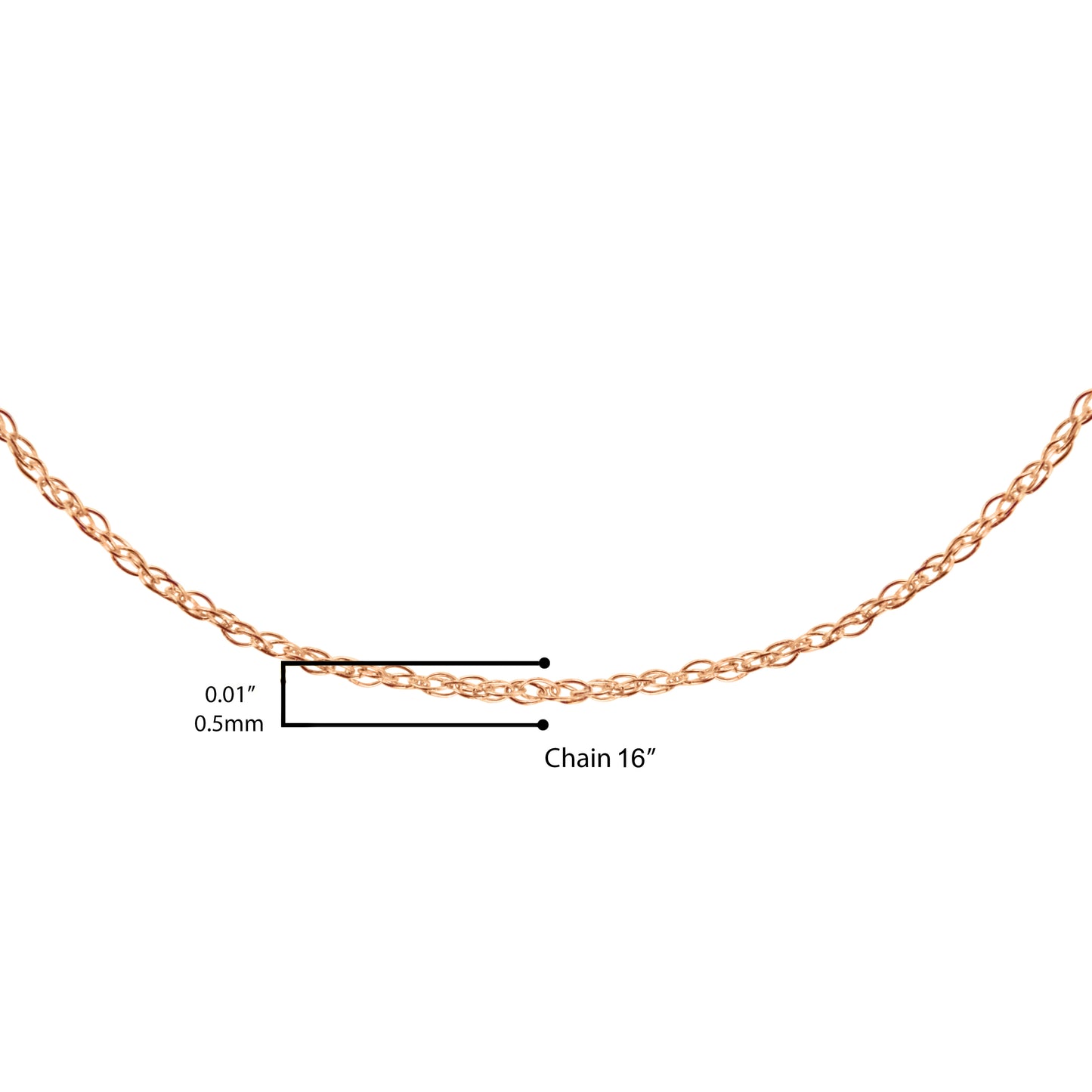 Haus of Brilliance Solid 10K Rose Gold 0.5mm Rope Chain Necklace. Unisex Chain - Size 16" Inches