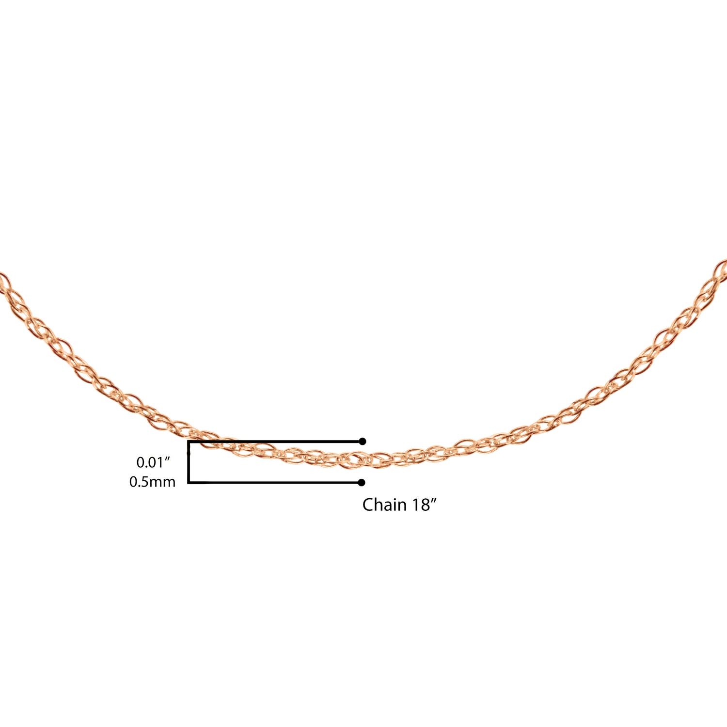 Haus of Brilliance Solid 10K Rose Gold 0.5mm Rope Chain Necklace. Unisex Chain - Size 18&quot; Inches