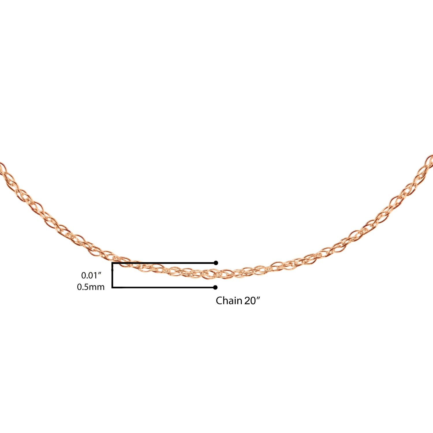 Haus of Brilliance Solid 10K Rose Gold 0.5mm Rope Chain Necklace. Unisex Chain - Size 20&quot; Inches
