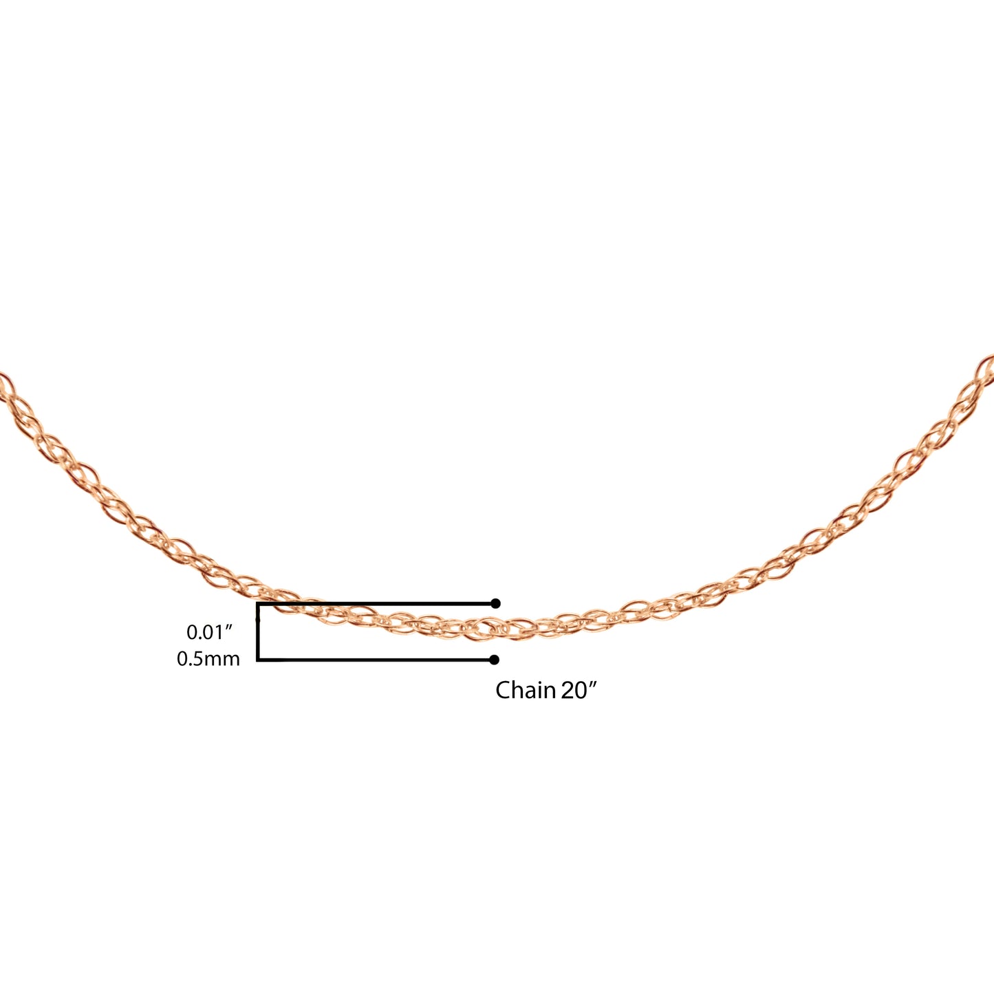 Haus of Brilliance Solid 10K Rose Gold 0.5mm Rope Chain Necklace. Unisex Chain - Size 20" Inches