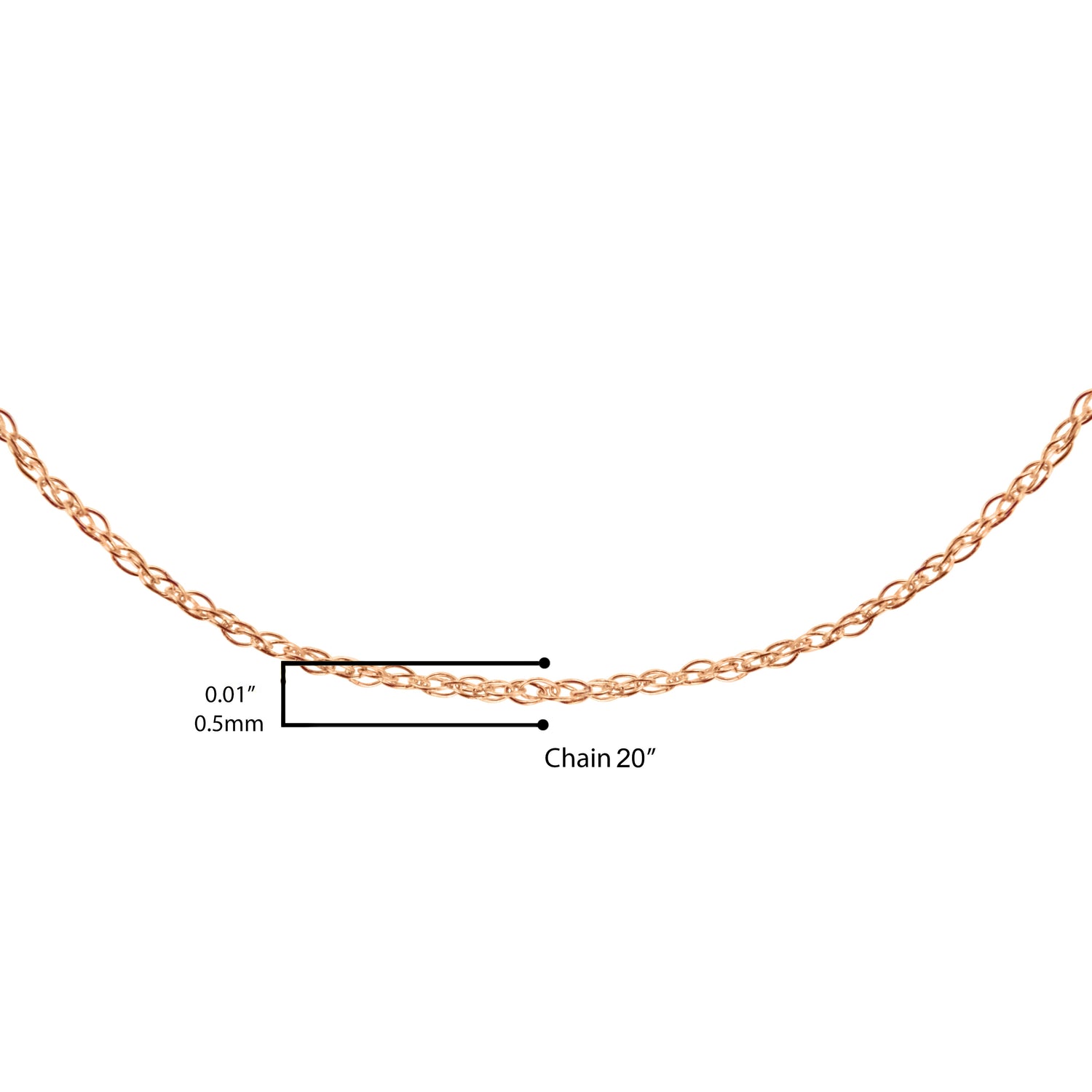 Haus of Brilliance Solid 10K Rose Gold 0.5mm Rope Chain Necklace. Unisex Chain - Size 20&quot; Inches