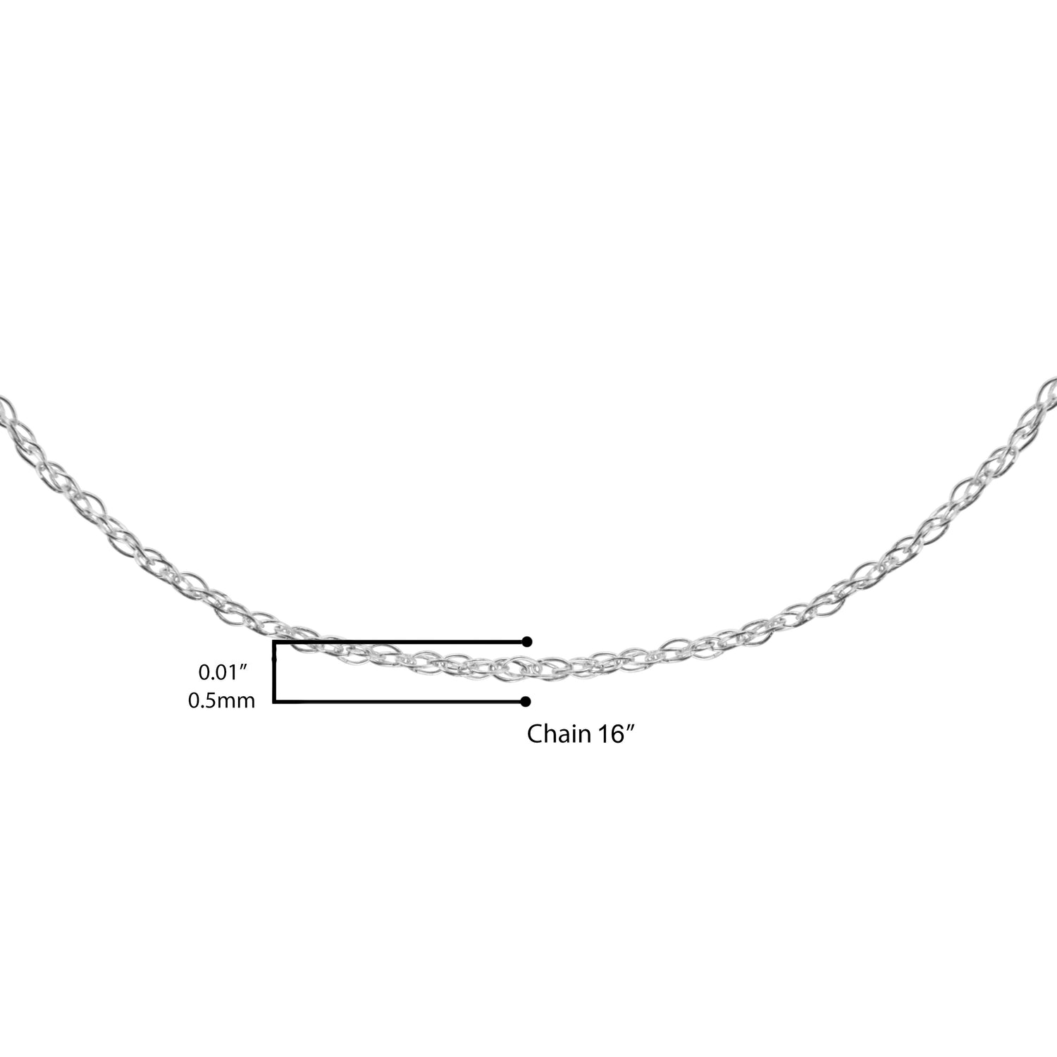 Haus of Brilliance Solid 10K White Gold 0.5mm Rope Chain Necklace. Unisex Chain - Size 16&quot; Inches