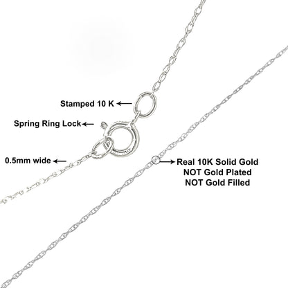Haus of Brilliance Solid 10K White Gold 0.5mm Rope Chain Necklace. Unisex Chain - Size 18&quot; Inches