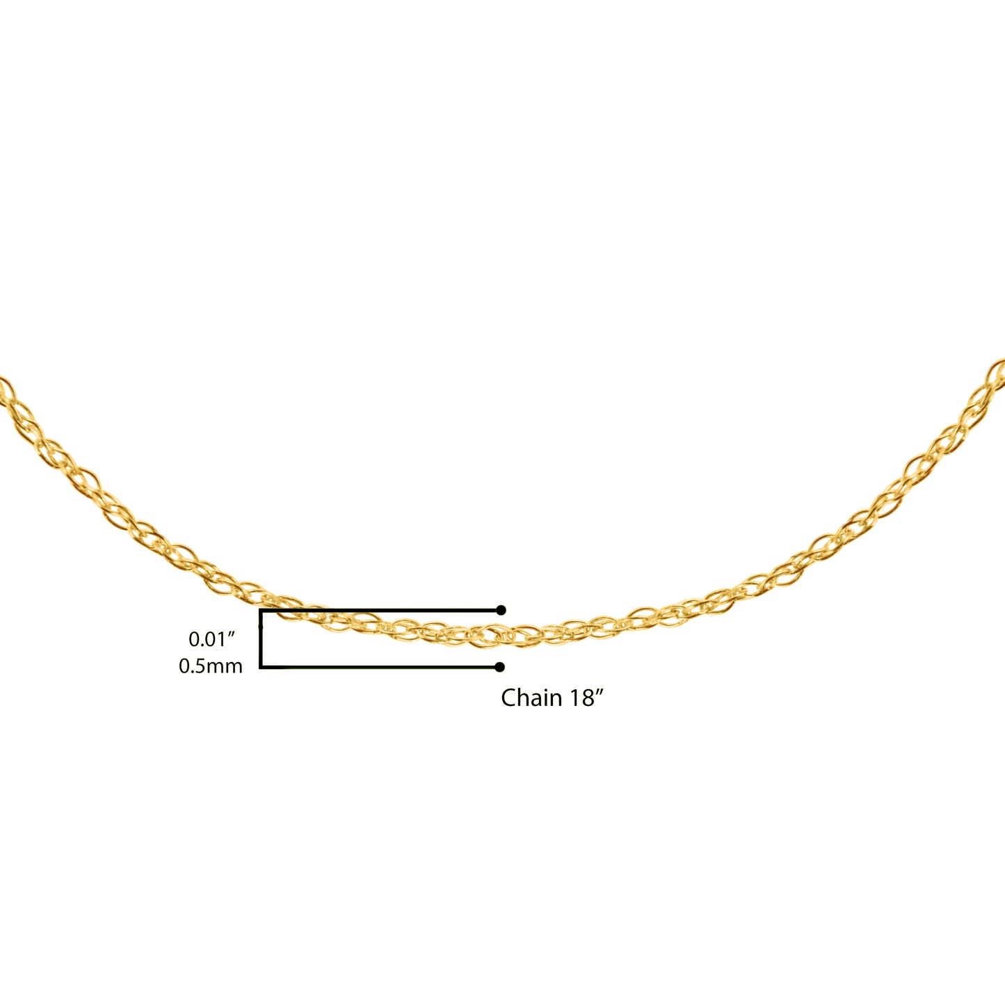 Haus of Brilliance Solid 10K Yellow Gold 0.5mm Slim and Dainty Unisex 18" Rope Chain Necklace