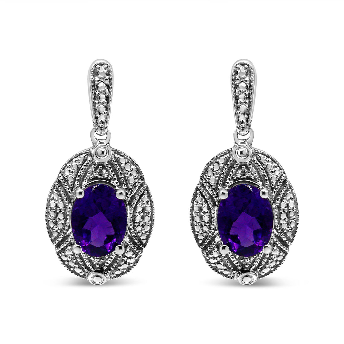 Haus of Brilliance .925 Sterling Silver Diamond Accent and 8x6mm Purple Oval Amethyst Stud Earrings (I-J Color, I1-I2 Clarity)