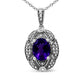 Haus of Brilliance .925 Sterling Silver Diamond Accent and 9x7mm Purple Oval Amethyst Gemstone Pendant 18" Necklace (I-J Color, I1-I2 Clarity)