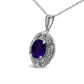 Haus of Brilliance .925 Sterling Silver Diamond Accent and 9x7mm Purple Oval Amethyst Gemstone Pendant 18" Necklace (I-J Color, I1-I2 Clarity)