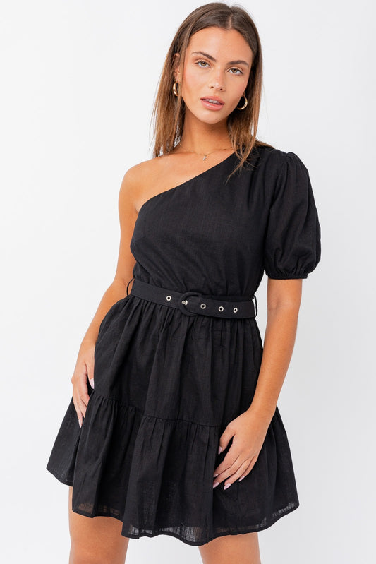 Le Lis Black Puff Sleeve Belted Mini / S