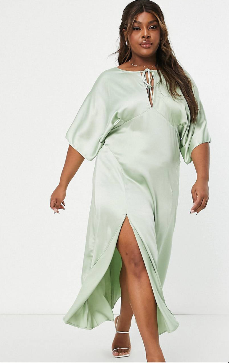 Asos Mint Satin Tie Front Maxi / 2XL