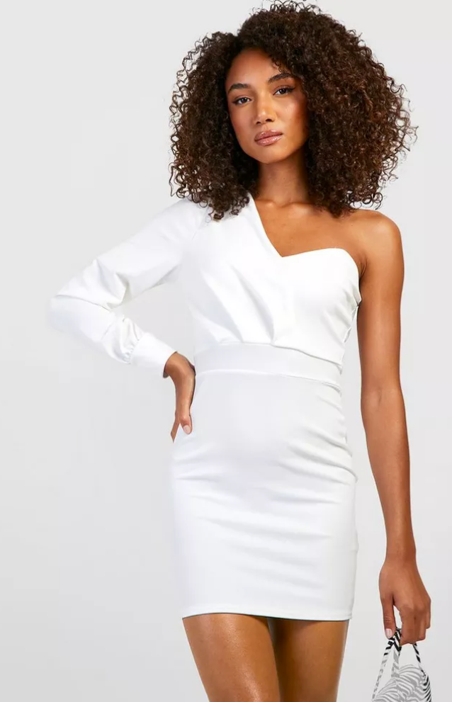 Boohoo White One Shoulder Long Sleeve Mini Dress