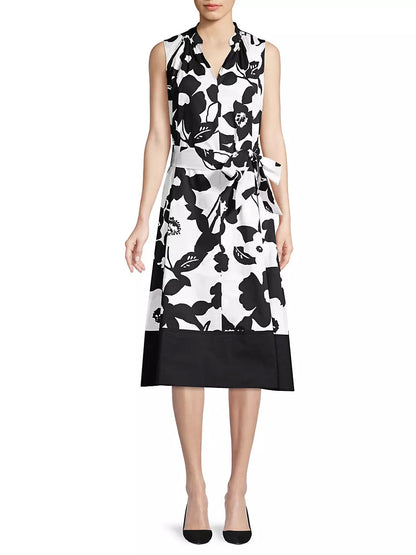 Natori Garden Mandarin Dress - Floral - Black Multi/Neutral Black - S