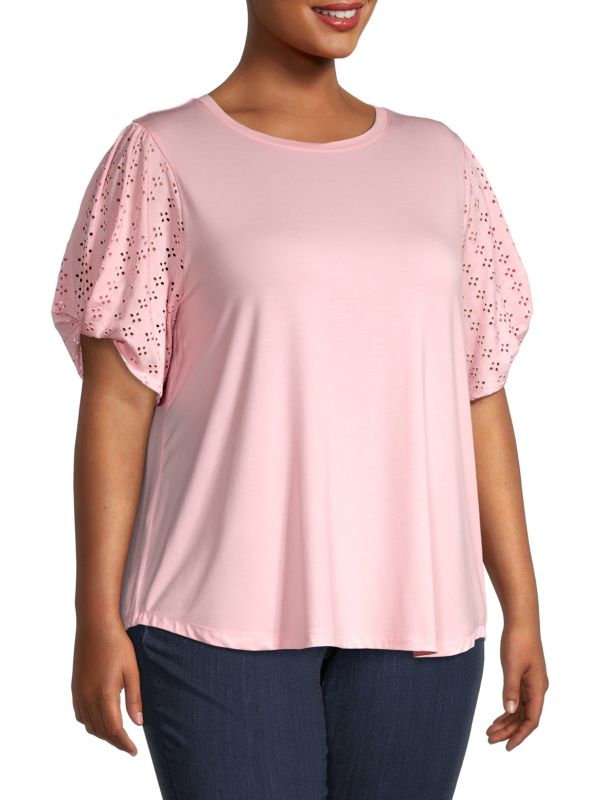 Cooper &amp; ella Eyelet Sleeves Blouse - Pink - 2X