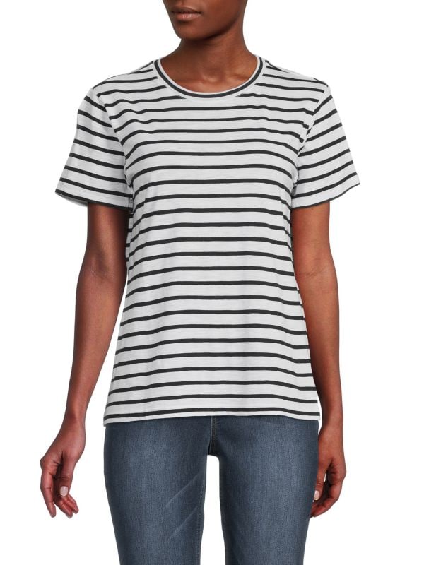 Splendid Slub Crew Neck Tee - Stripes - Navy Multi/Navy/Off White