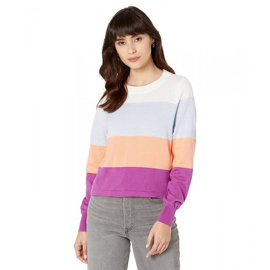 Lilla P Easy Striped Crewneck Sweater - Stripes - Multi/Orchid Multi - M