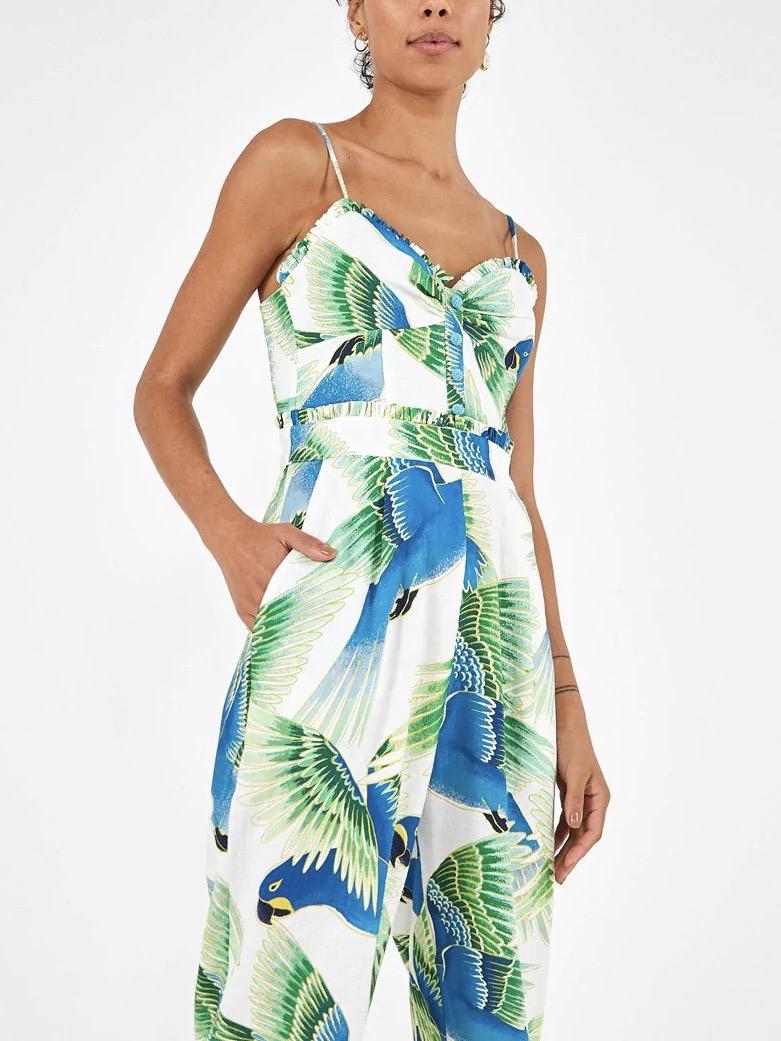 FARM Rio Spaghetti Strap Araras Jumpsuit - Animal - White Multi